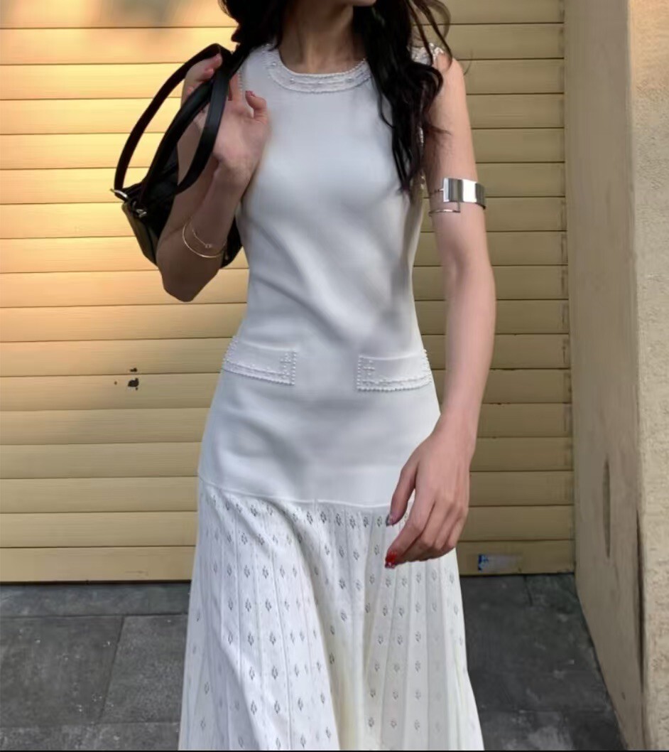 珍珠滾邊裙襬針織長洋(香港設計師)