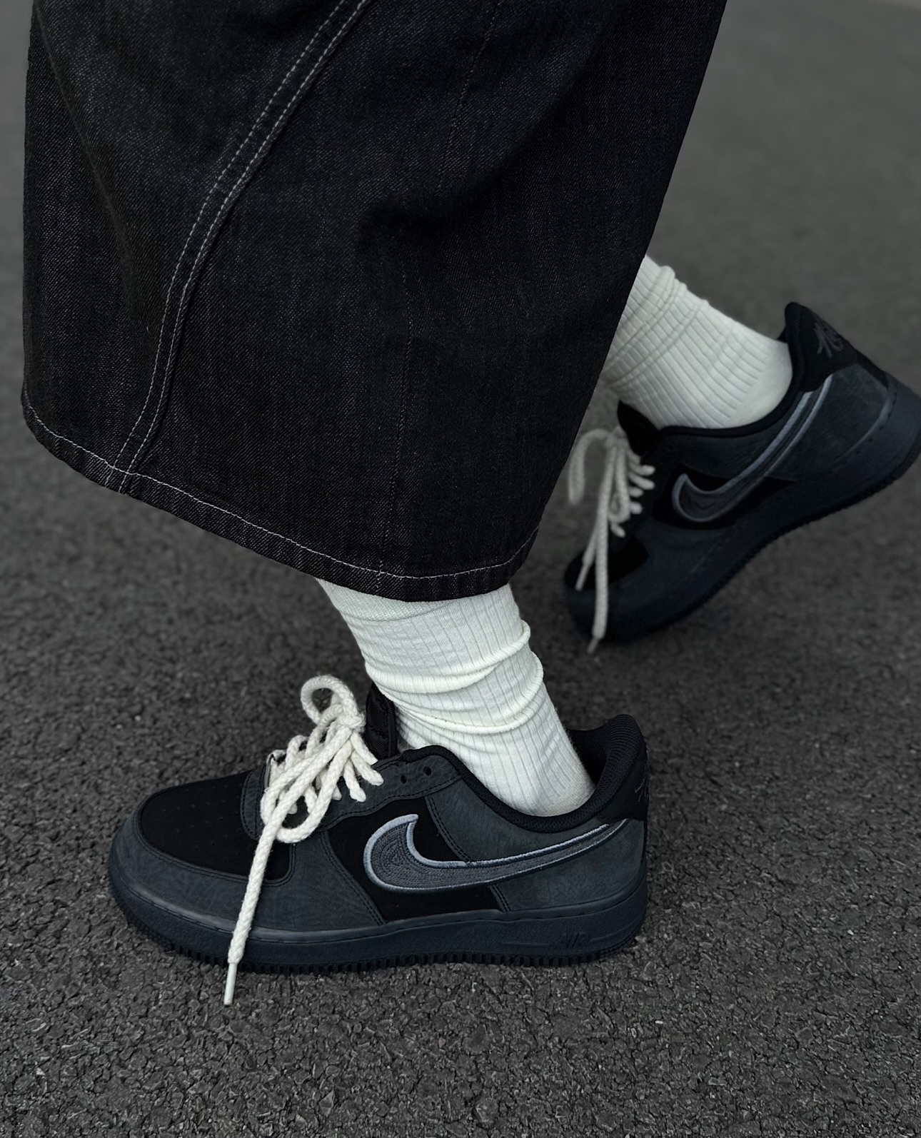 NIKE AIR FORCE 1 07 LV8 Black Grey皮革 縫線  IB6842-002