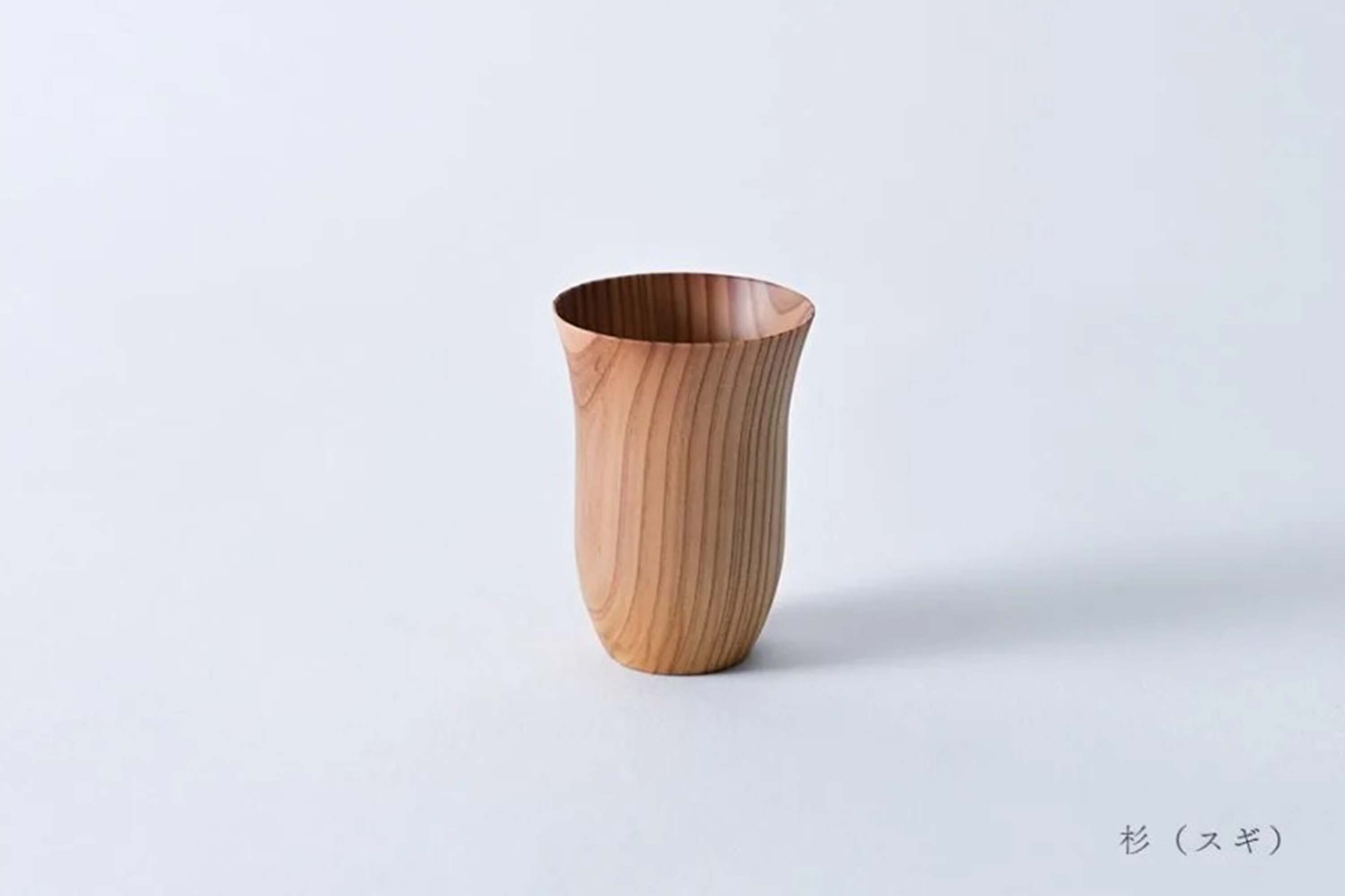日本手工切削製造1mm超輕薄可透光的間伐材杉木材質清酒杯