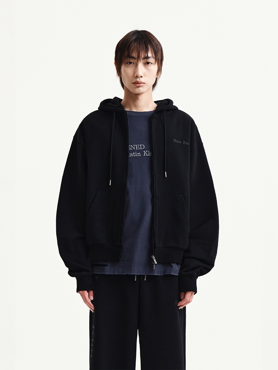 LOGO印花連帽拉鍊外套 黑色
