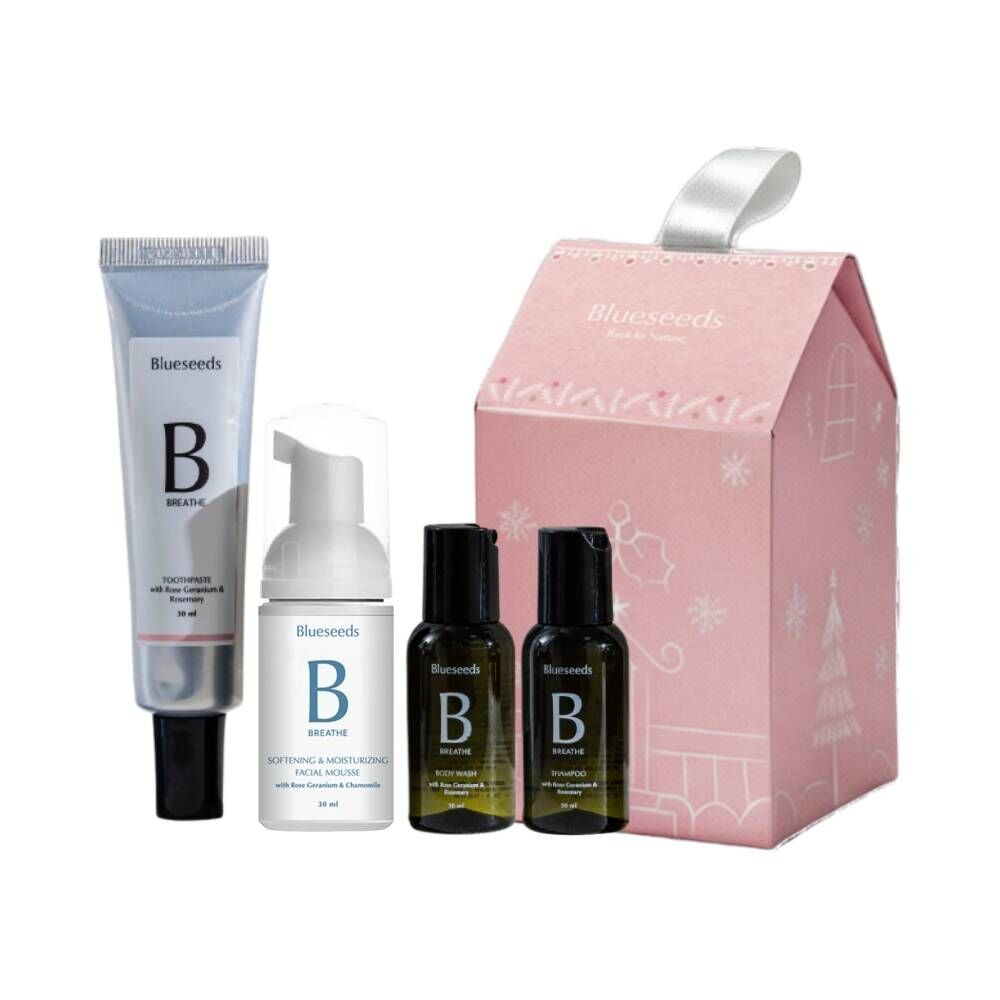 【禮物季499】玫瑰天竺葵迷迭香精油旅行組 (洗髮露30ml+沐浴露30ml+潔牙膏30ml)+玫瑰天竺葵洋甘菊潔顏慕斯50ml