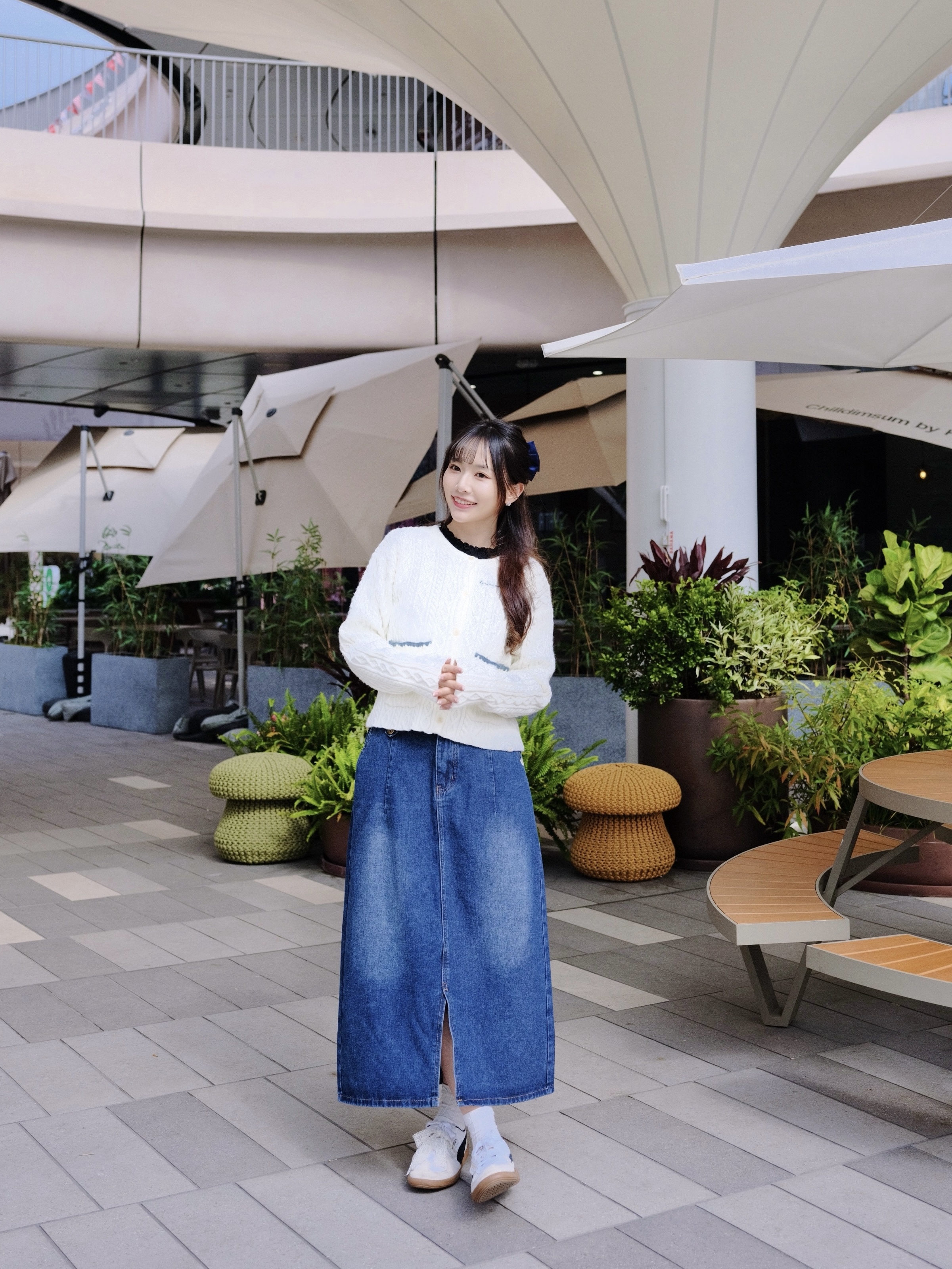 兩色 / 釘鈕腰耳開叉牛仔長裙 / Button-Tab Waist Detail Denim Slit Skirt