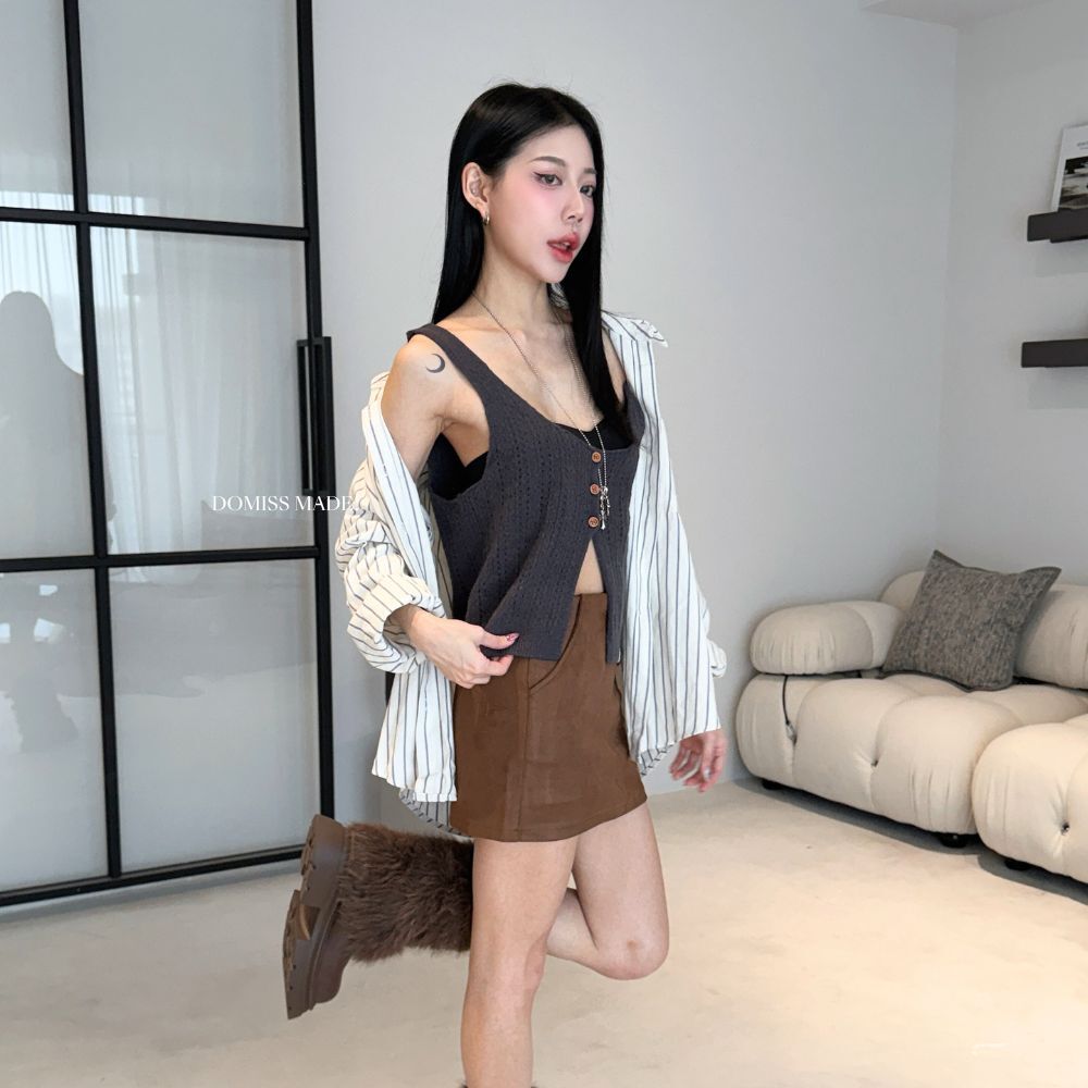 【理性疊穿】DOMISS條紋與針織的疊穿 襯衫外套 套裝 兩件套(現貨)