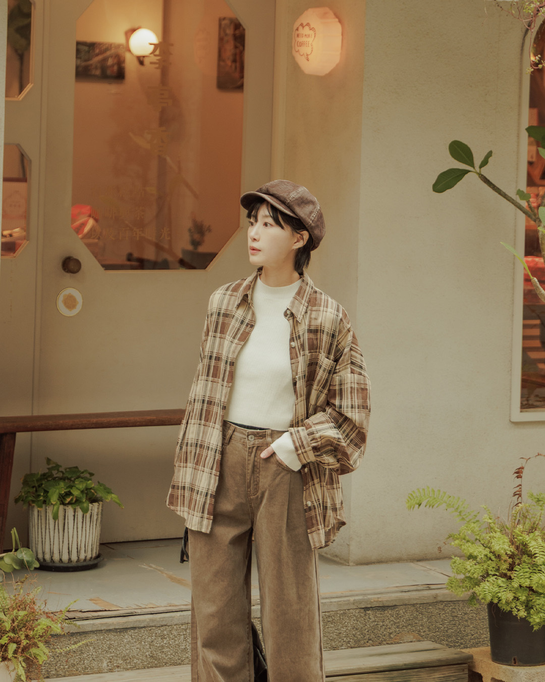 Classic color-blocked plaid oversized long-sleeved shirt, available in two colors.【01025744】in stock+pre-order