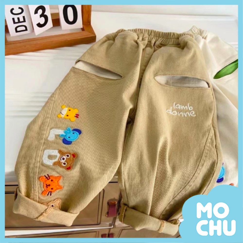 動物字母刺繡長褲(二色)