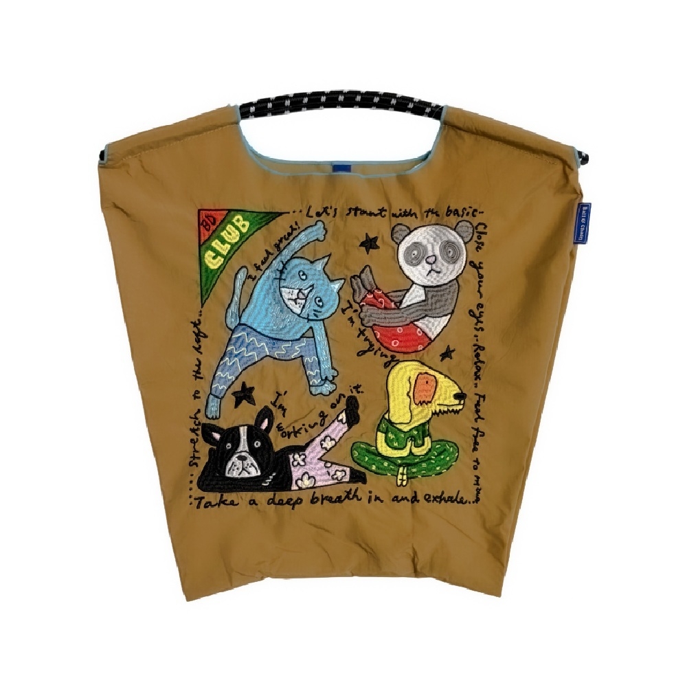 Ball＆Chain 刺繡環保購物袋 M號 - 卡其 (32200703)