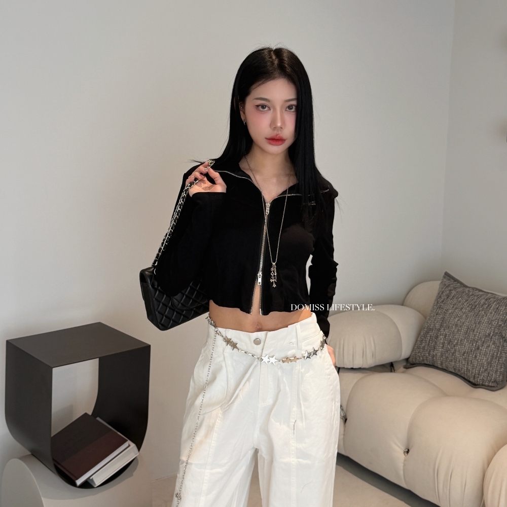 【個性女主】DOMISS雙拉鍊合身短版上衣外套 顯瘦上衣-2色(現貨)