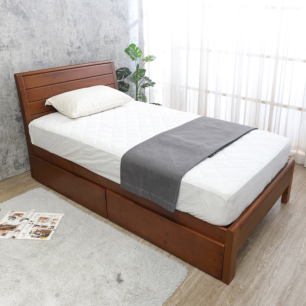 莫爾3.5尺單人實木床架/床組-收納抽屜型