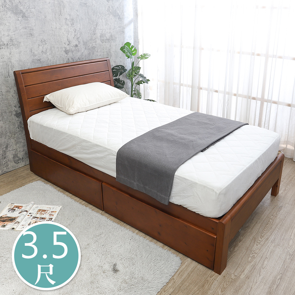 莫爾3.5尺單人實木床架/床組-收納抽屜型