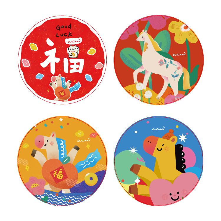 【馬上開心】陶瓷吸水杯墊/一組5入/5款馬年系列x可愛又華麗X一次通通收藏