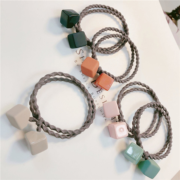 韓國JK 亞克力糖果色幾何高彈力頭繩5件裝 J0160