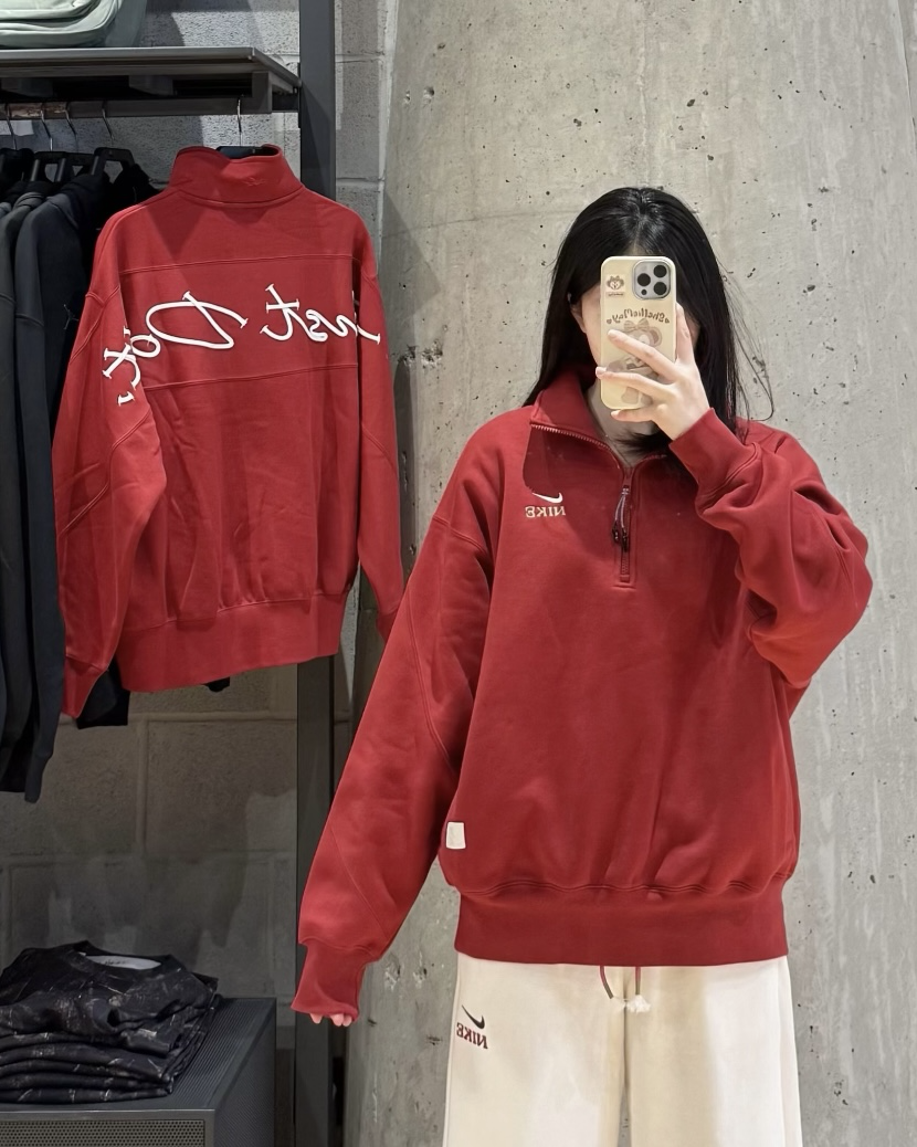 Nike Sportswear "Pegasus" CNY 馬年限定 半拉鍊 立領 內刷毛 飛馬 刺繡 長袖 上衣 紅色 奶茶色