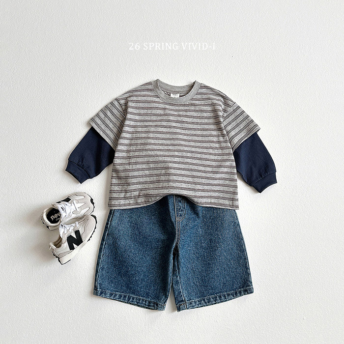 正韓春vividi 三色條紋假兩件上衣