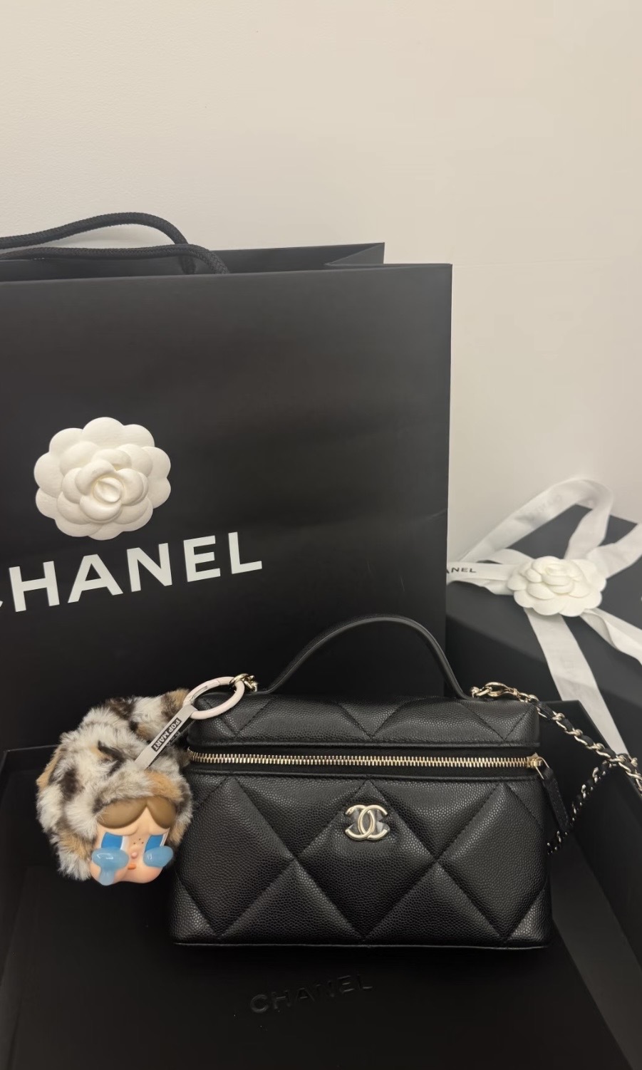 CHANEL 25K大菱格lp飯盒包 皮革 手提包 黑色