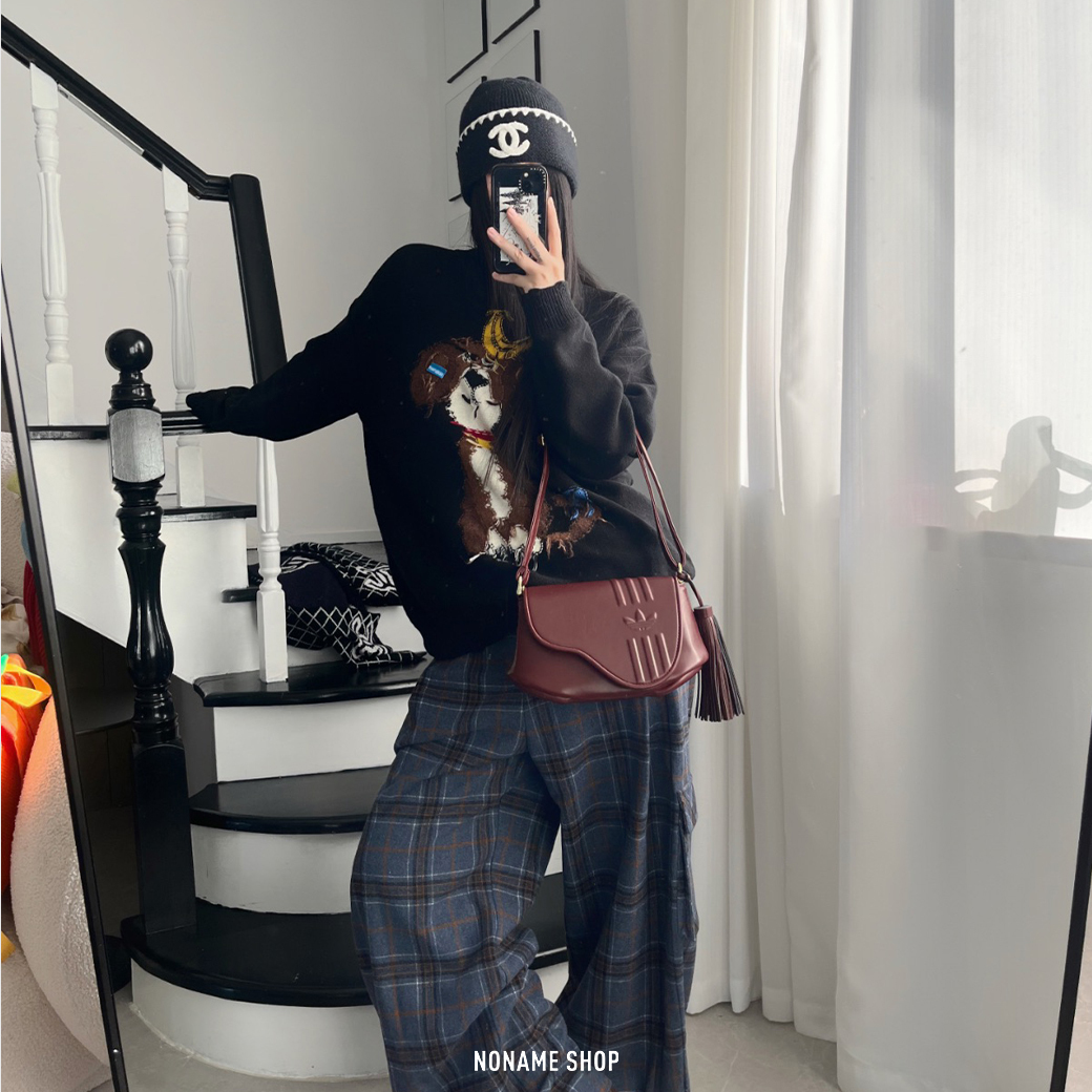 ADIDAS ORIGINALS CNY BAG 流蘇 皮革 翻蓋 三葉草 酒紅色