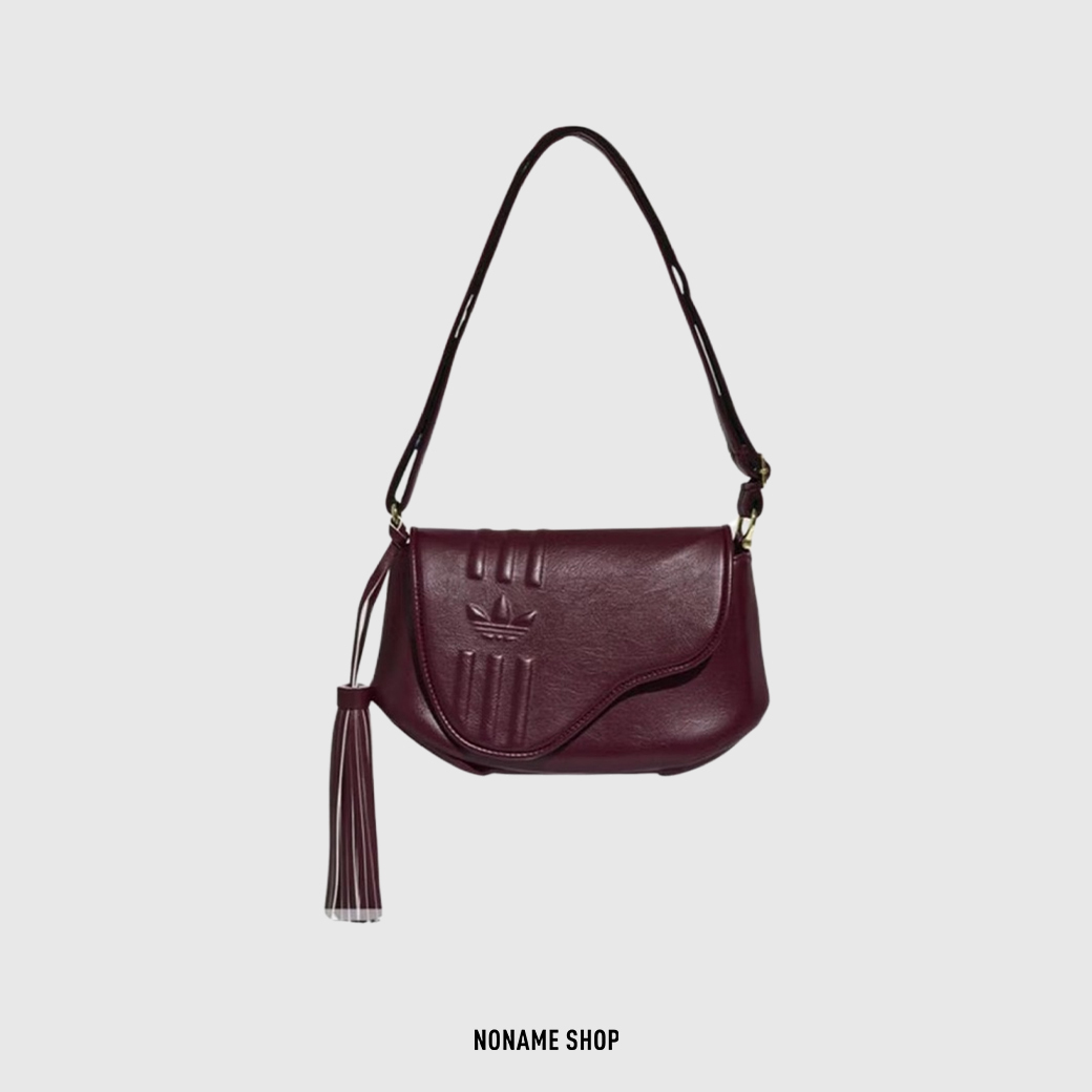 ADIDAS ORIGINALS CNY BAG 流蘇 皮革 翻蓋 三葉草 酒紅色