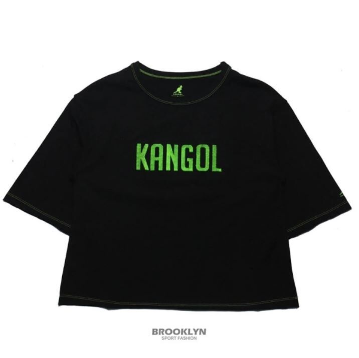 【下殺↘ $399】KANGOL 短T 黑綠 立體 紙絨 不收邊 短版 女  6122100820