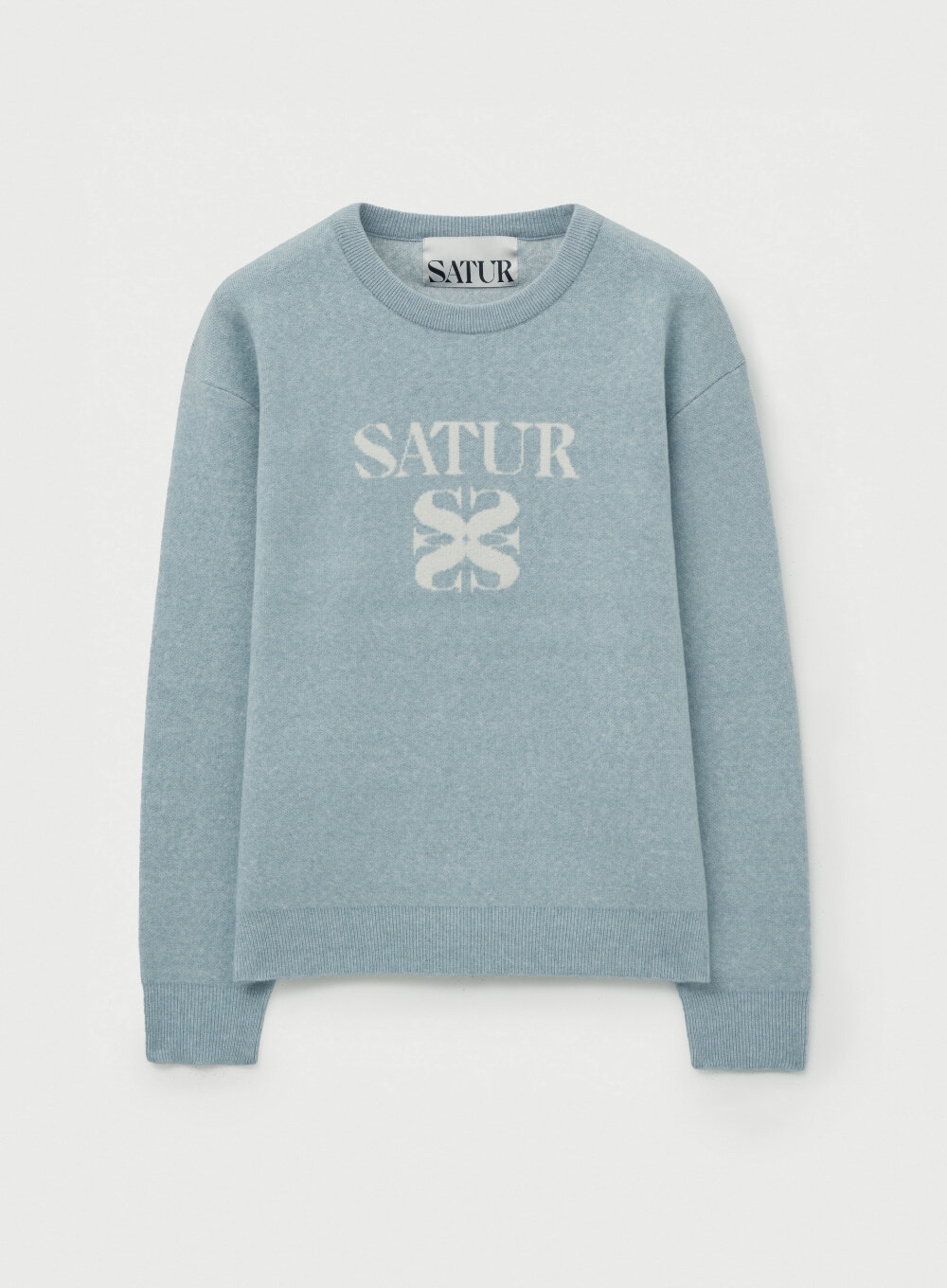 【SATUR】Basic Logo Jacquard Crew Neck Knit -Mint