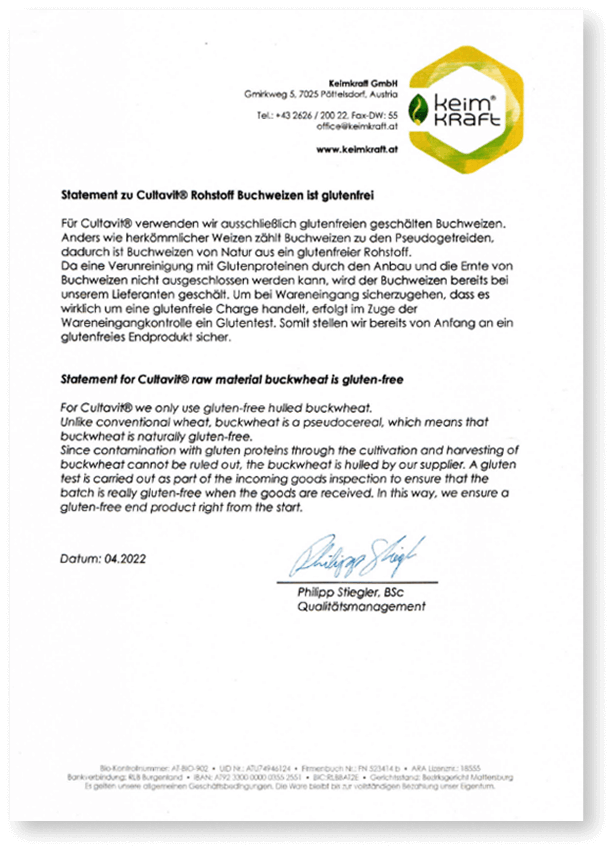 豐傑蕎麥維生素D，無麩質聲明書