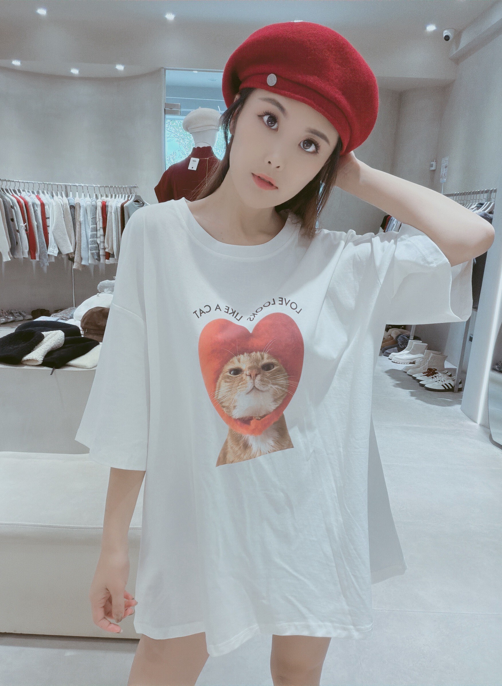 愛心帽貓咪大版棉質衣