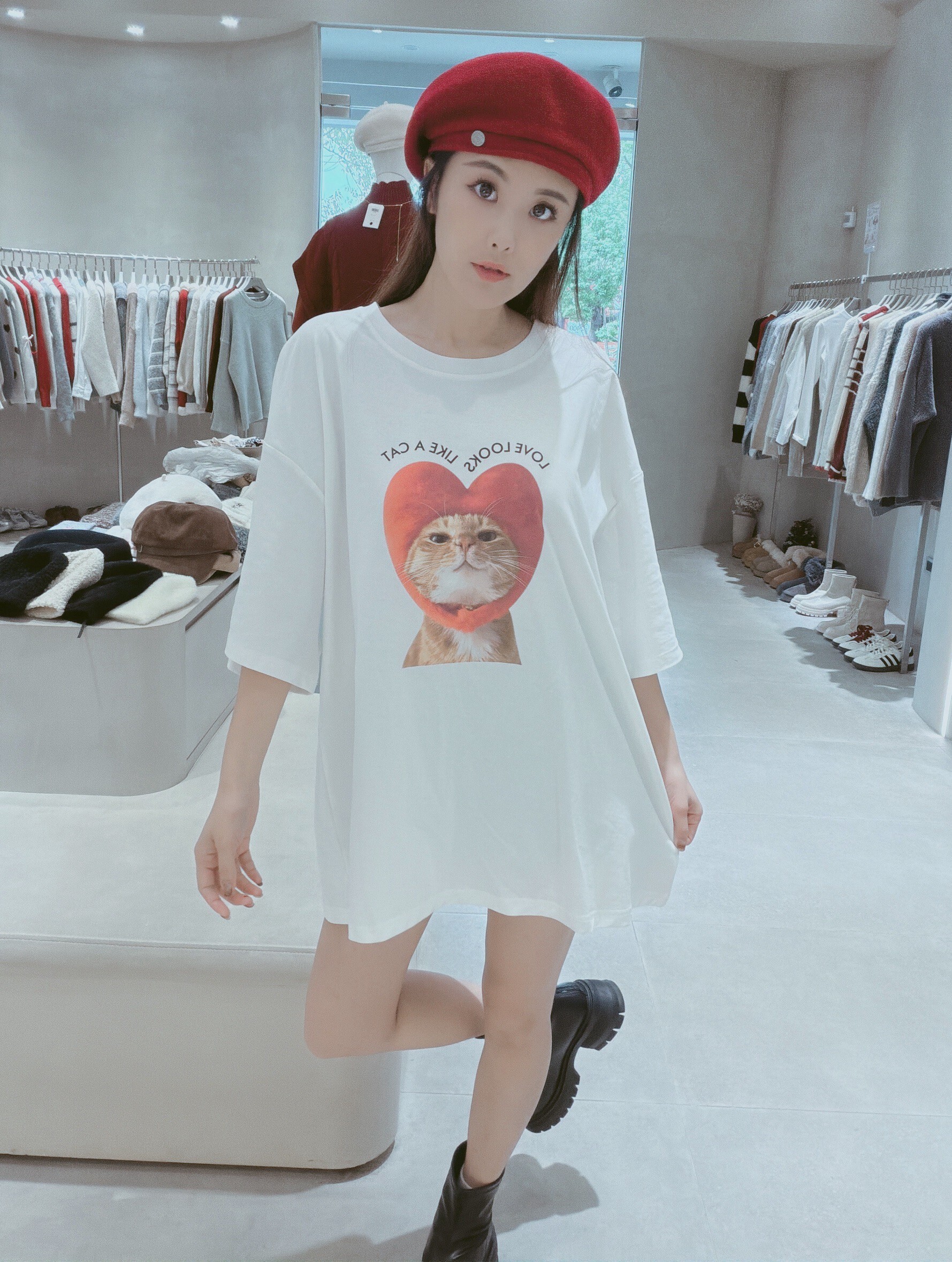 愛心帽貓咪大版棉質衣