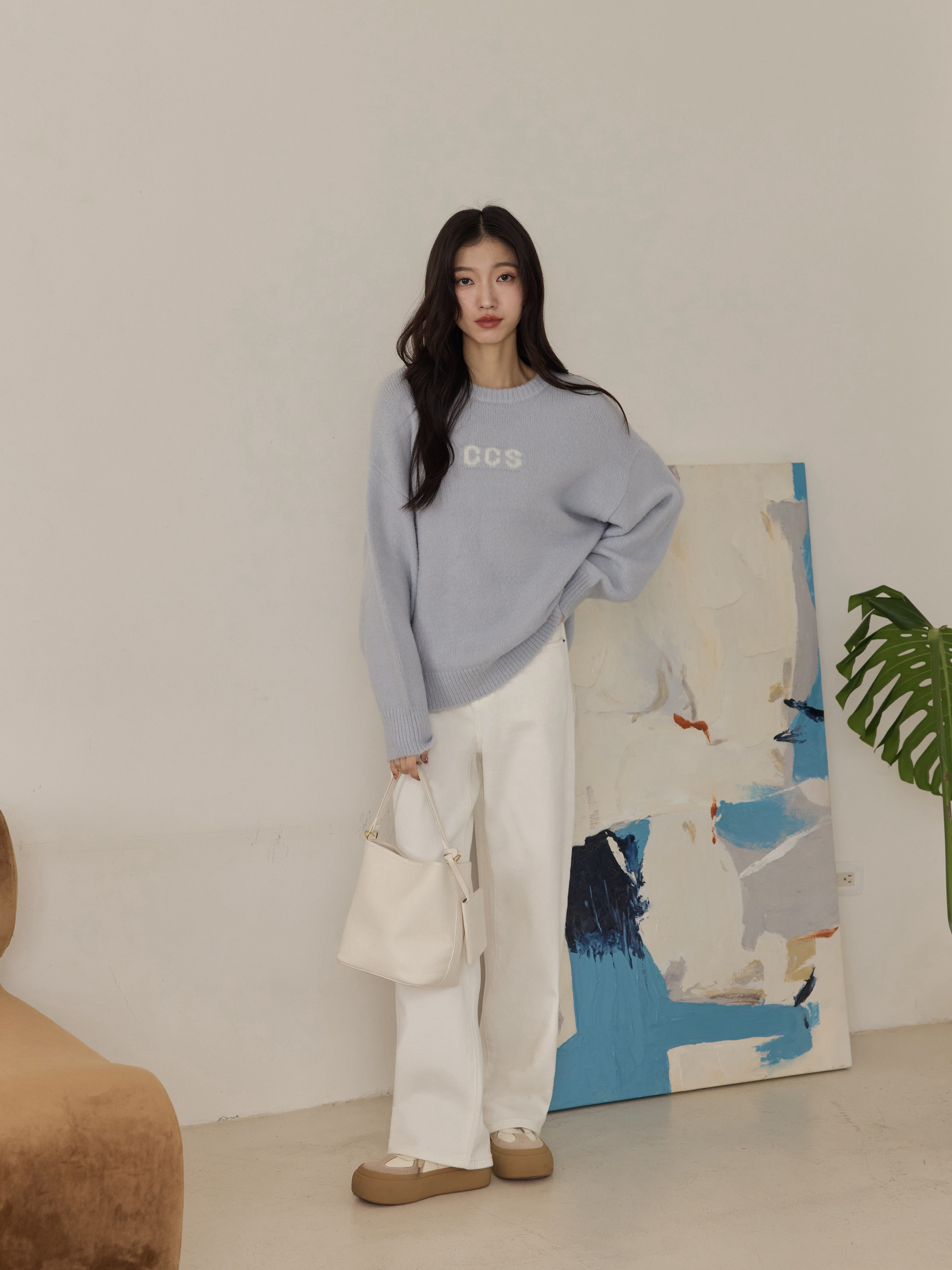 1+1限時組合價：自訂 CCS奶霜柔軟針織毛衣*1＋自訂 雪白彈性直筒瘦瘦褲*1(現省140元)