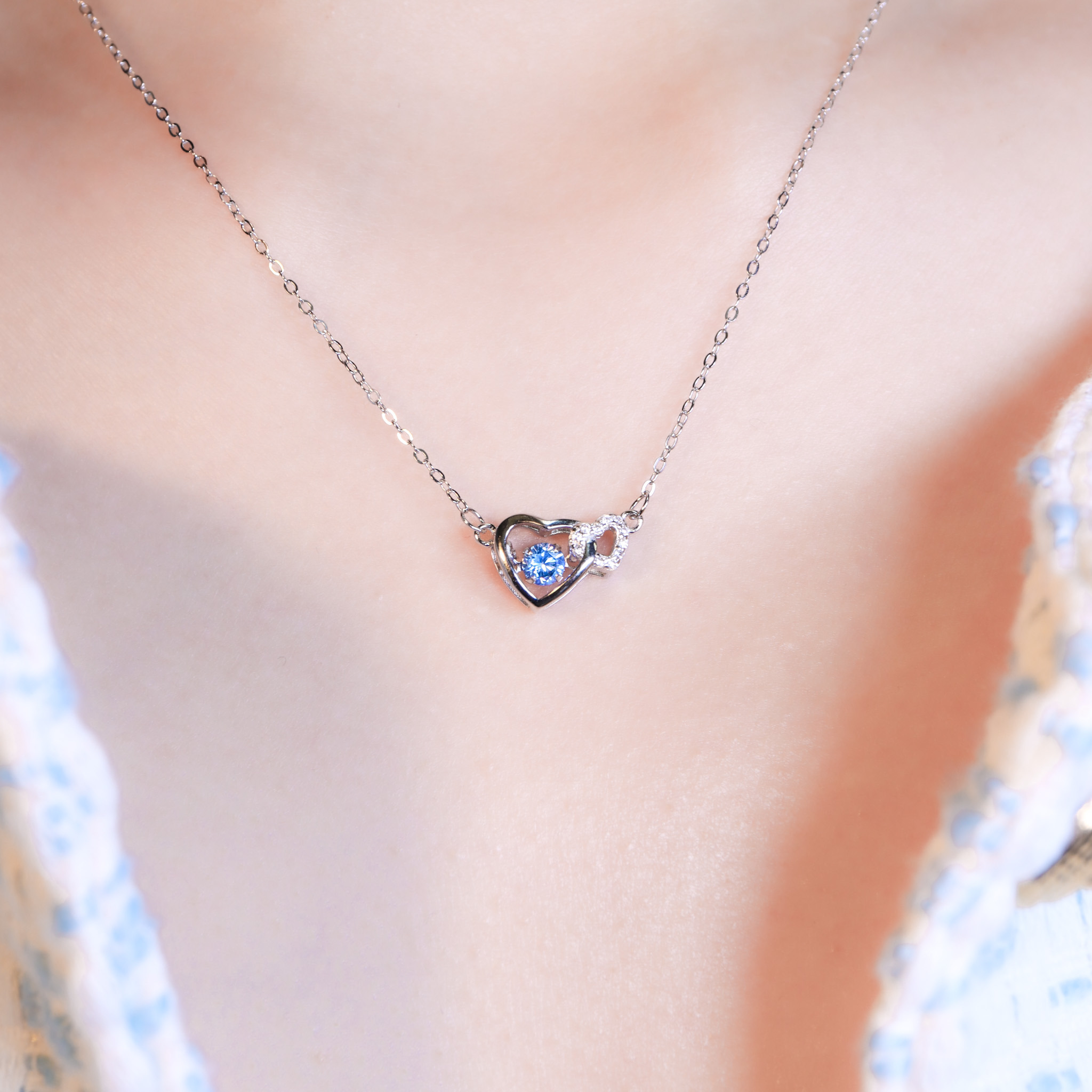 | 925純銀・白金 | 懸浮愛意不分開項鍊 (白色/藍色) | NE1581 |