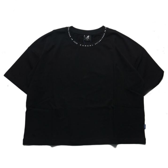 【下殺↘ $399】KANGOL 短T 黑 寬版 領口英文 女 6222100620