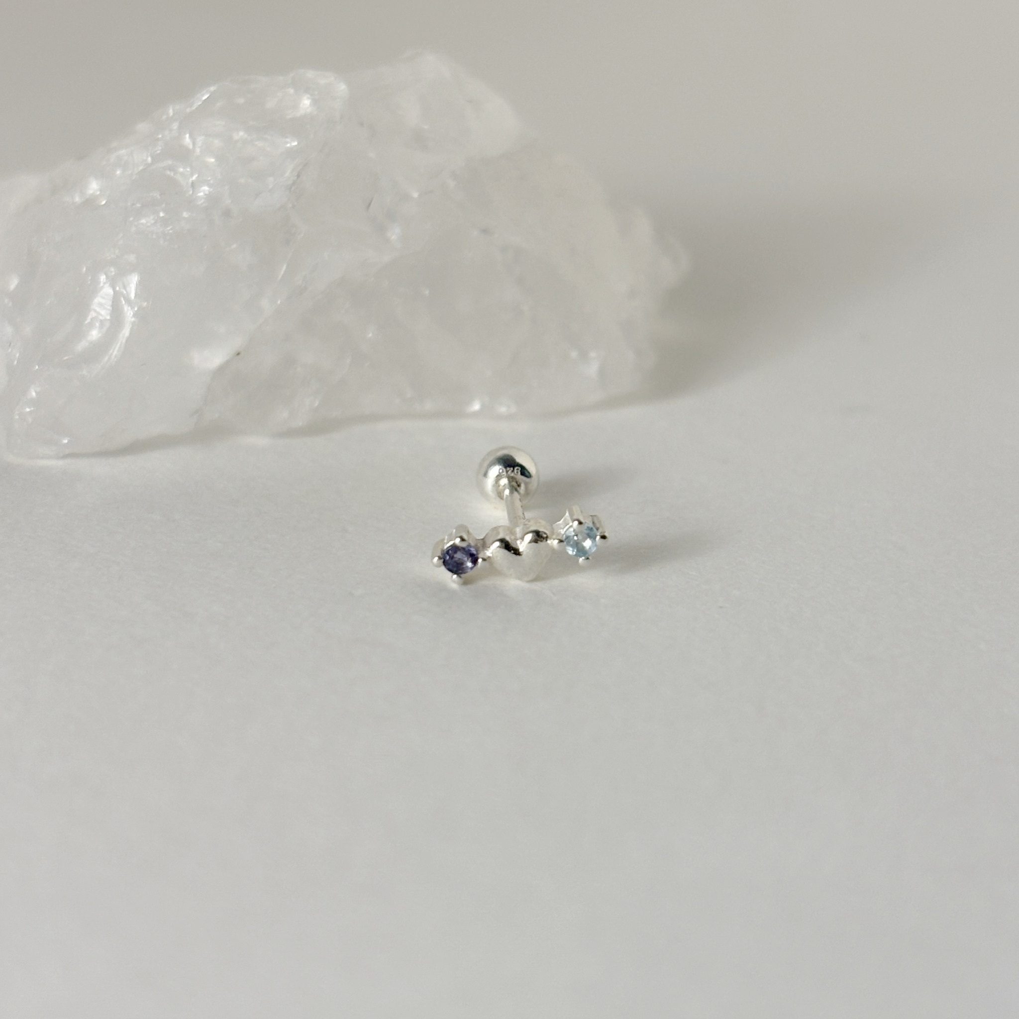 迷你澎澎愛心藍藍寶石轉珠耳環