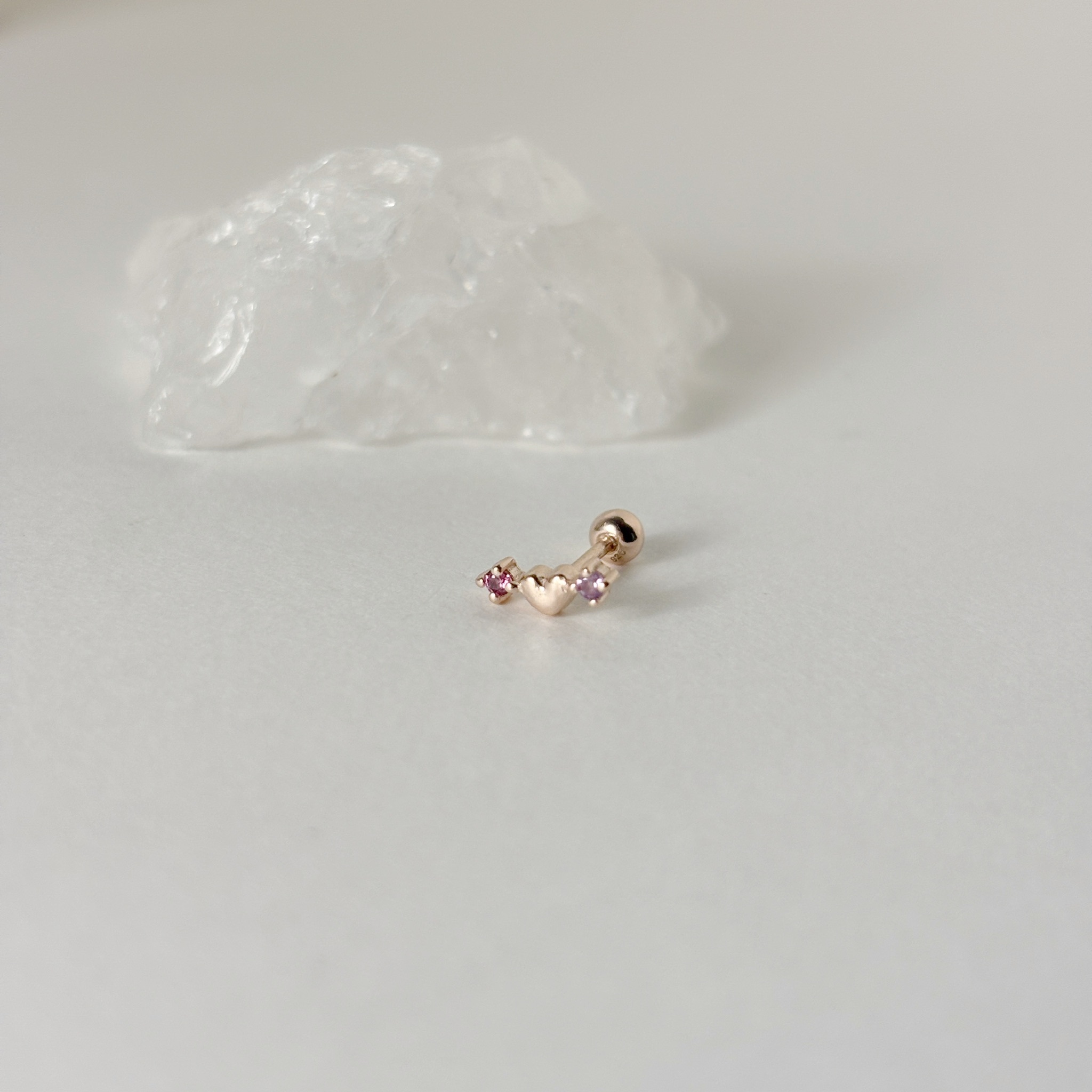 迷你澎澎愛心粉紫寶石轉珠耳環