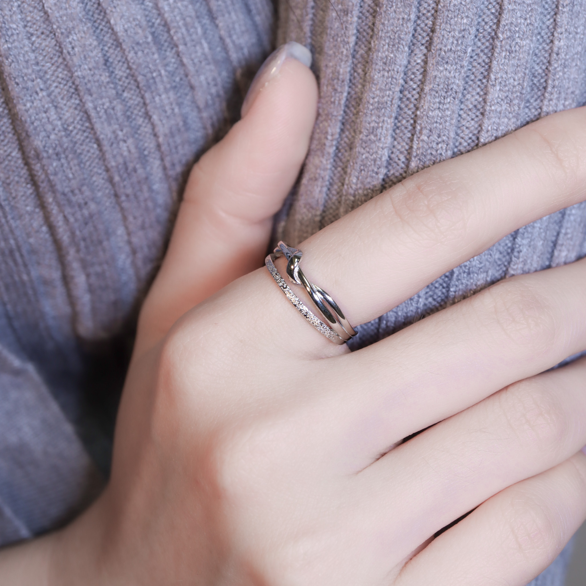 | 925純銀・白金 | 在你身邊雙層戒指 | RI1038 |