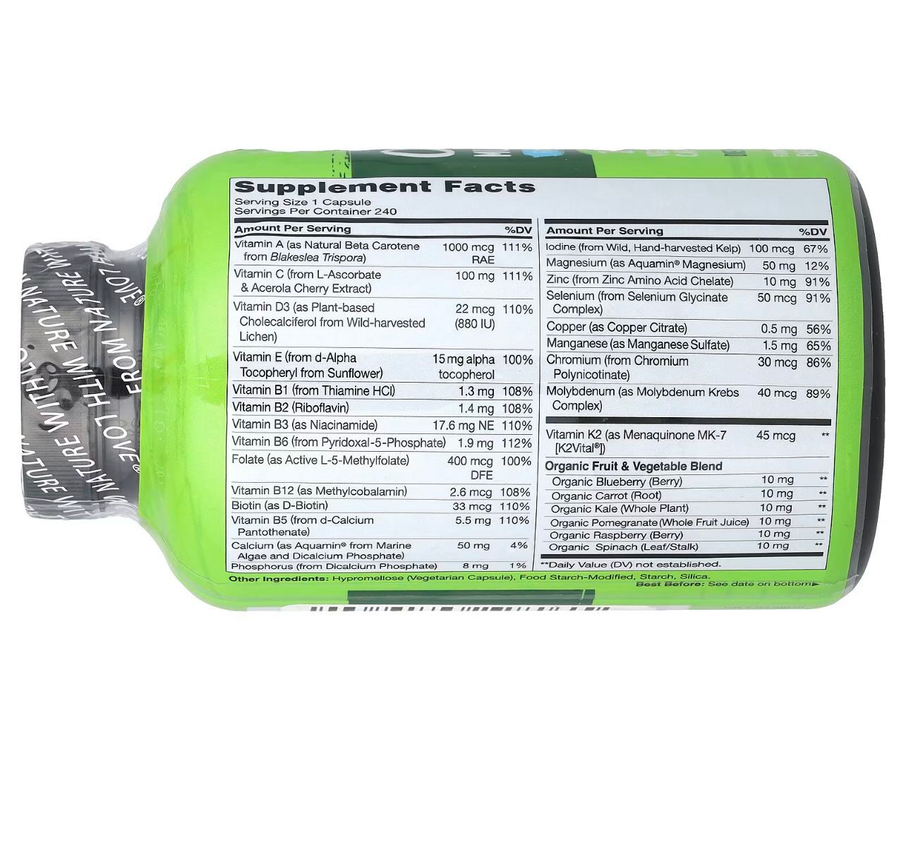 NATURELO One Daily Multivitamin For Men, 240 Vegetarian Capsules