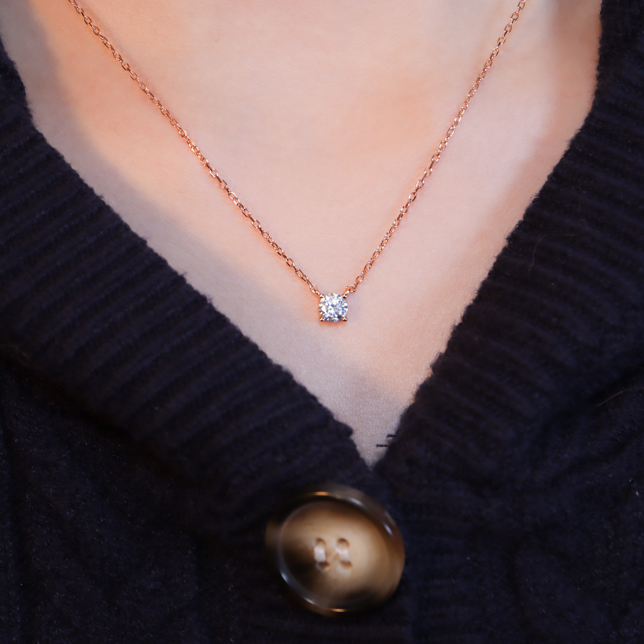 | 925純銀・厚鍍玫瑰金・莫桑石 | 鑽光銀河起點項鍊 | NE1595 |