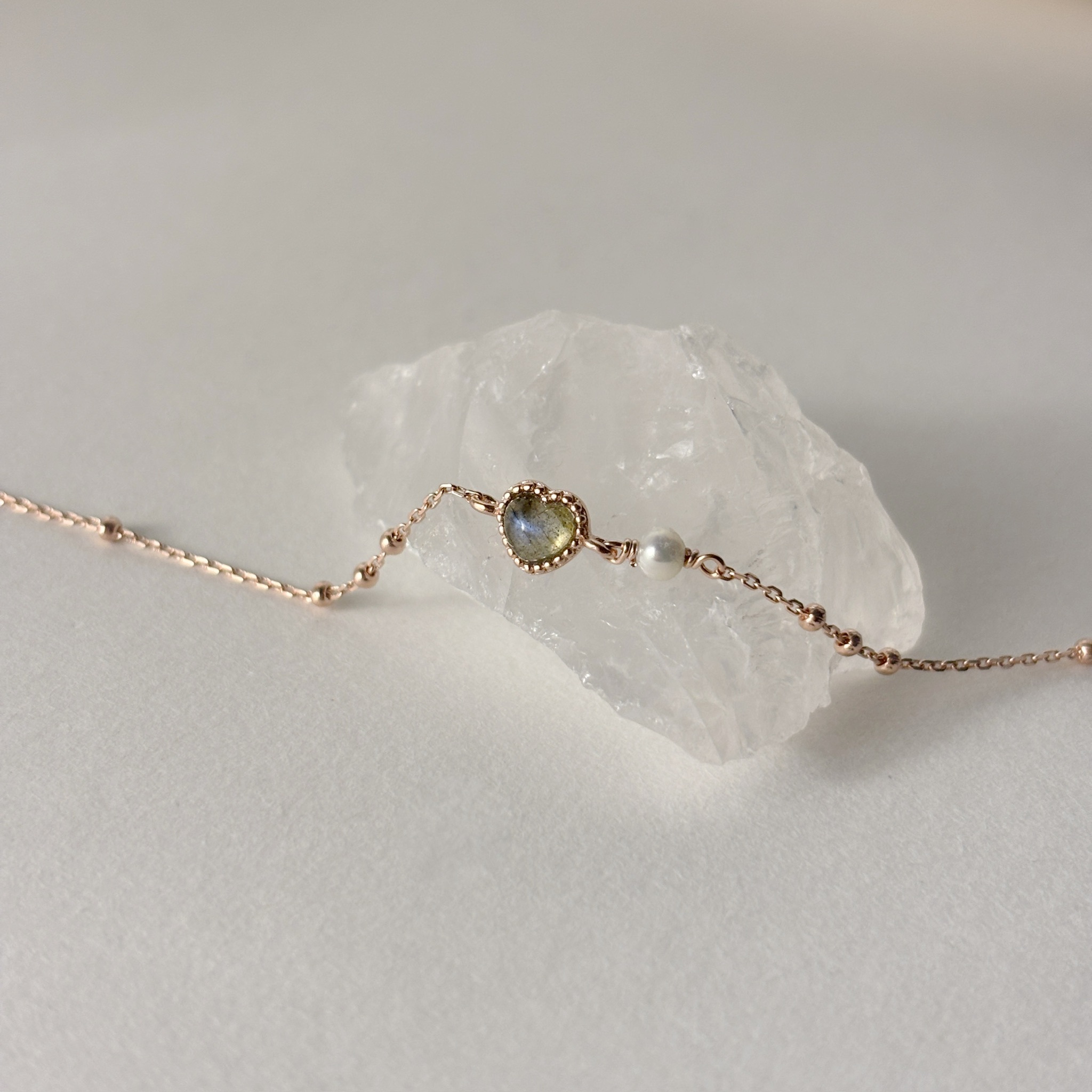 QQ heart拉長石珍珠triplets手鏈