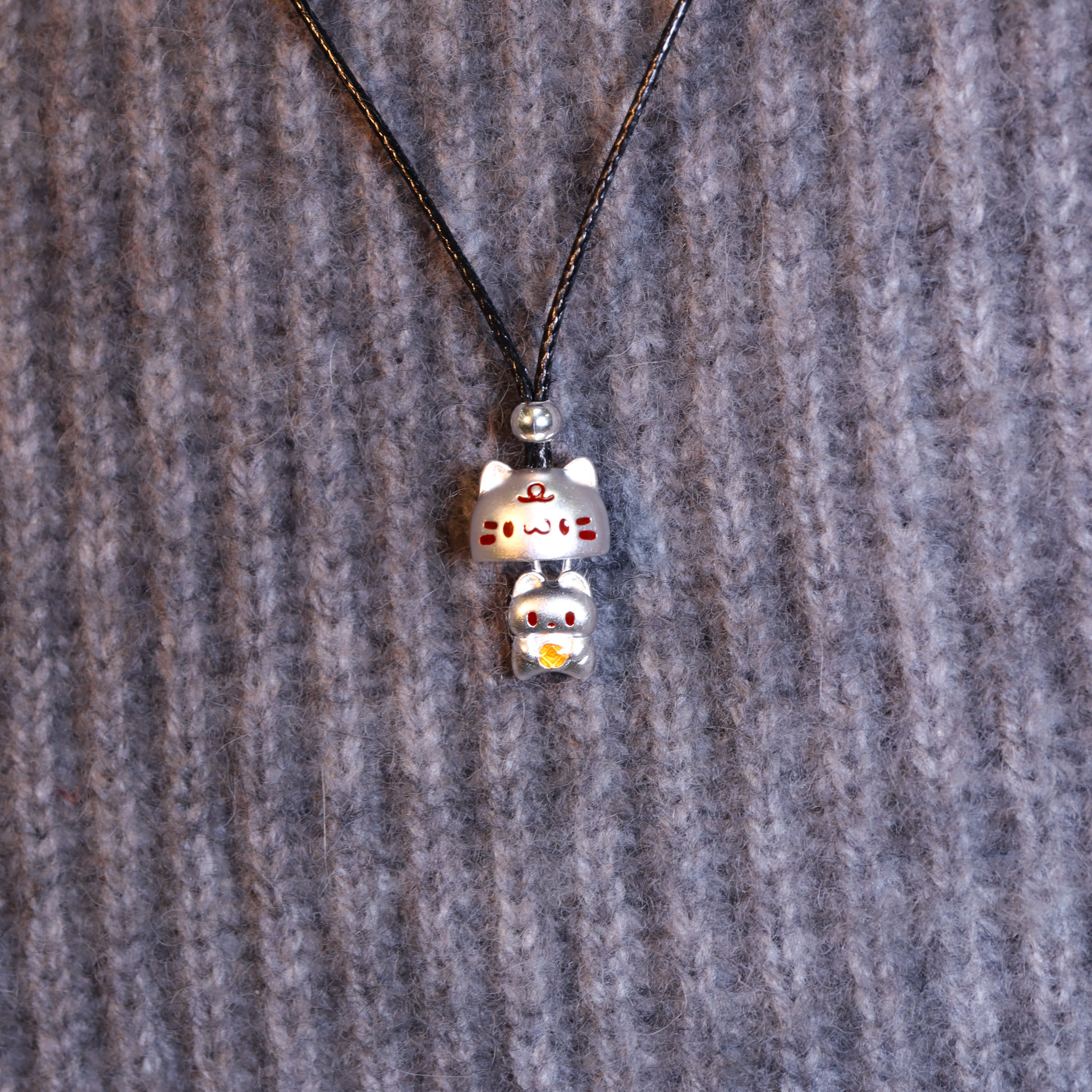 | 925純銀・ 18k金 | 可愛喵趣招財項鍊(銀色/金色) | NE1578 |