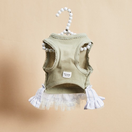 Louisdog 橄欖綠條紋紗裙