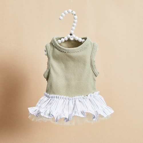 Louisdog 橄欖綠條紋紗裙