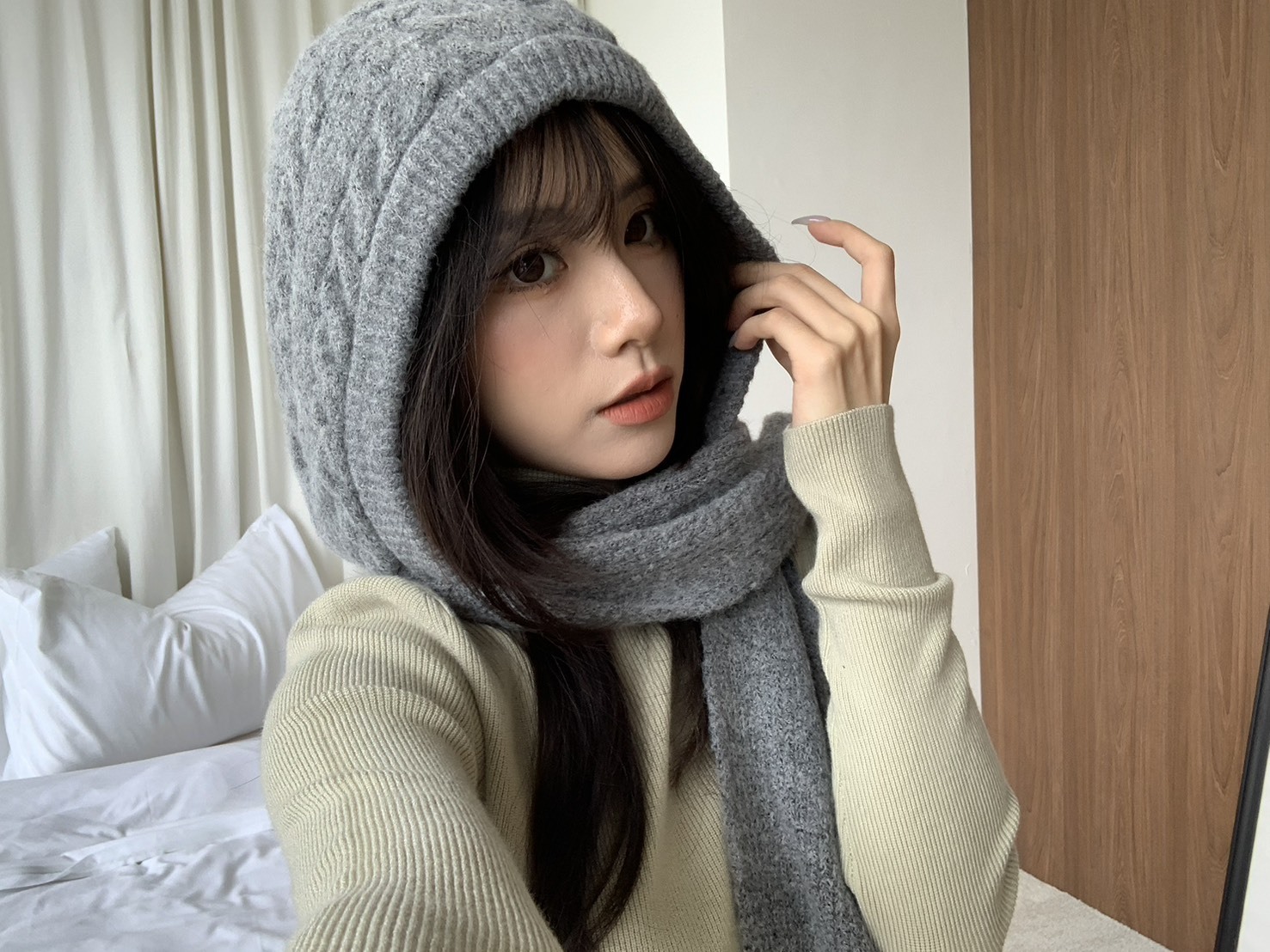 ISA_(一次解決)冬天只要它! 麻花針織連帽圍巾_61033