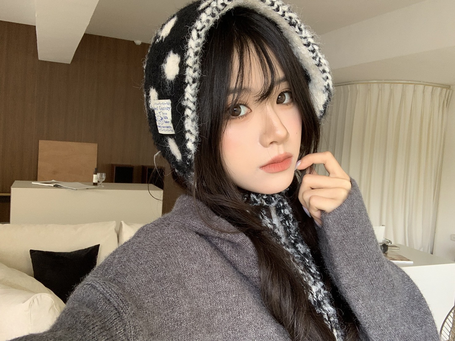 ISA_韓妞爆款 正反兩戴!點點綁帶耳罩(圍巾)_61036