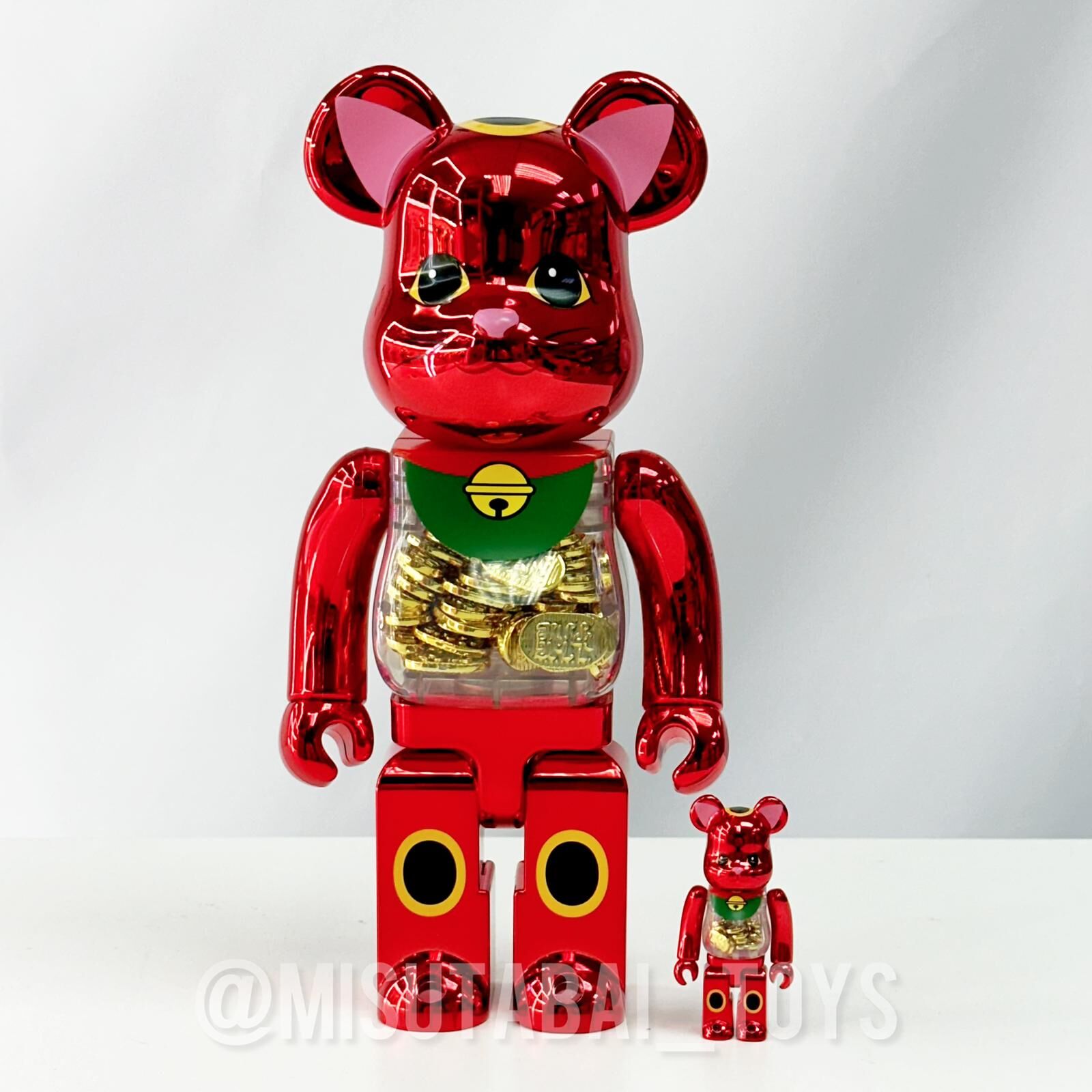 (OPENED BOX) 100％ & 400％ BE@RBRICK Maneki Neko with Koban Ten million ryo Plum Gold Plated (招き猫 小判 千万両 梅金メッキ)