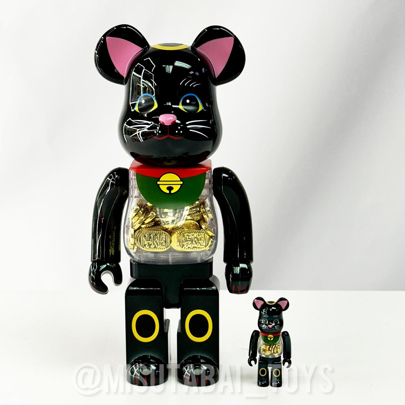 (OPENED BOX) 100%+400% BE@RBRICK Lucky cat oval coin black plating (招き猫 小判 千万両 黒メッキ )