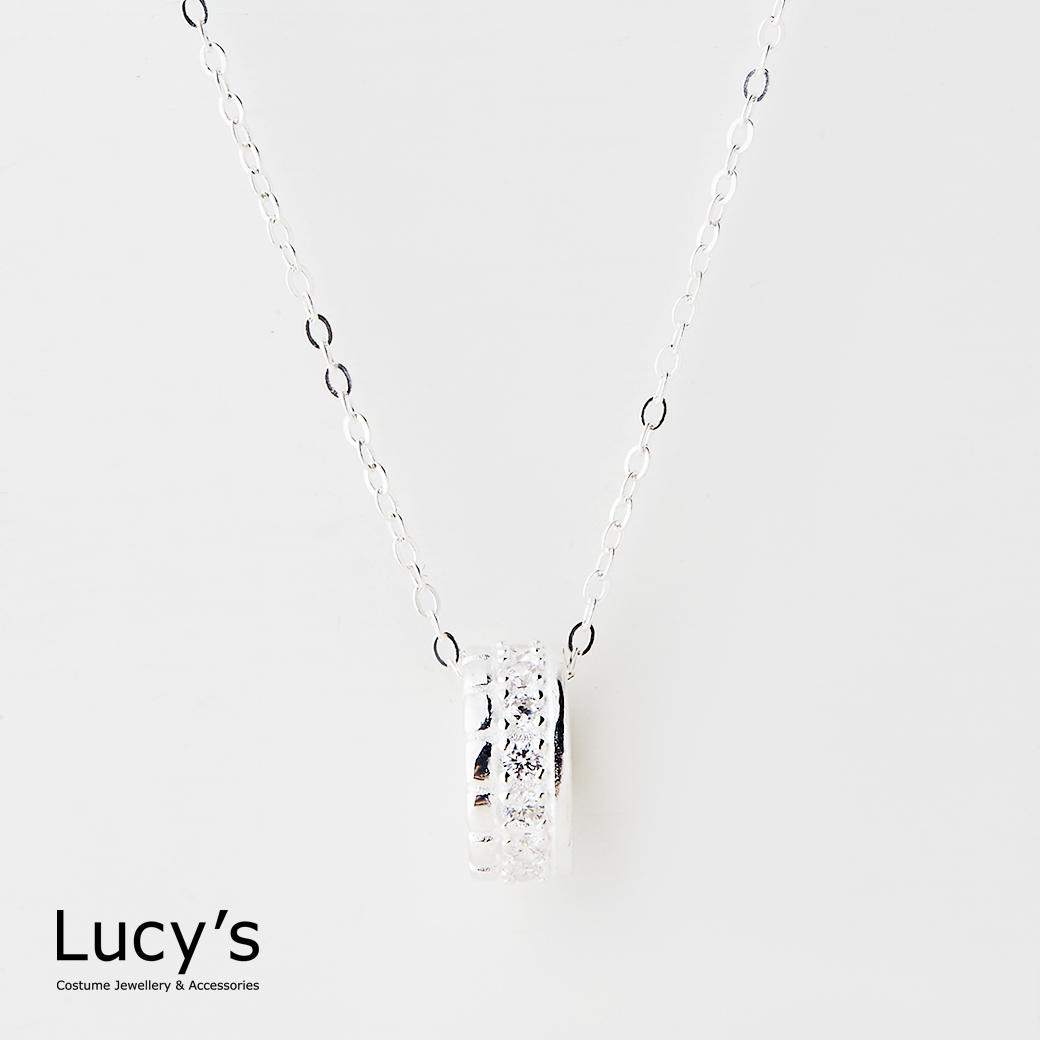 925純銀 方鑽輪軸 項鍊 (126017)