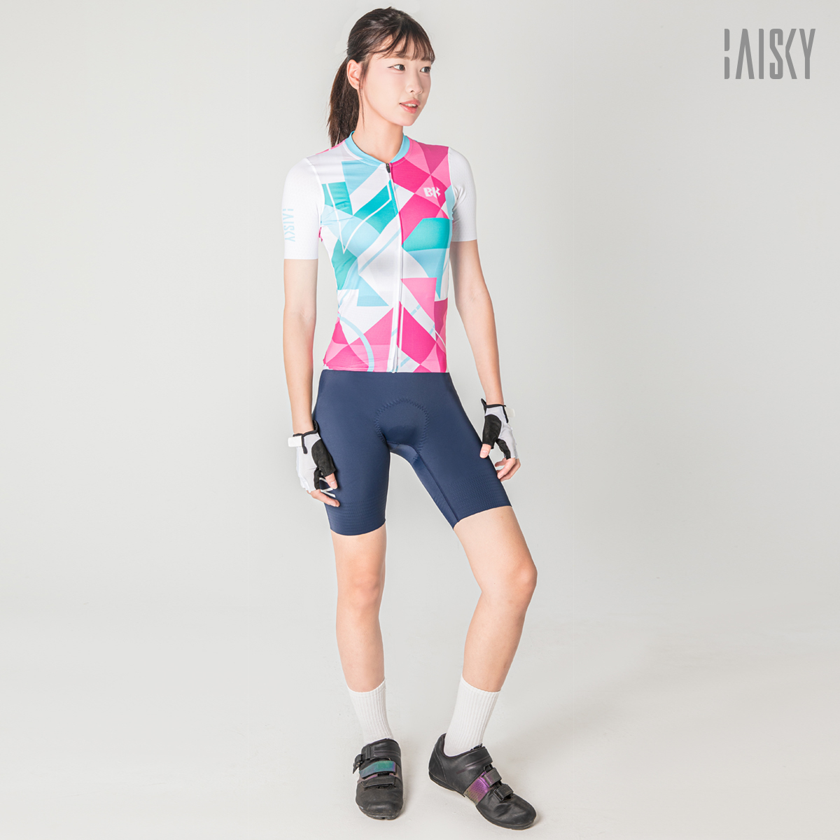 女款空力短車衣 樂活 粉