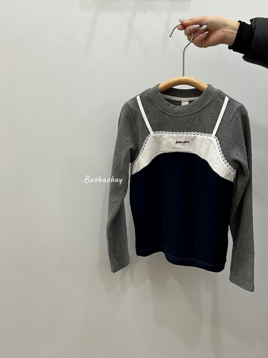 拚色假兩件上衣