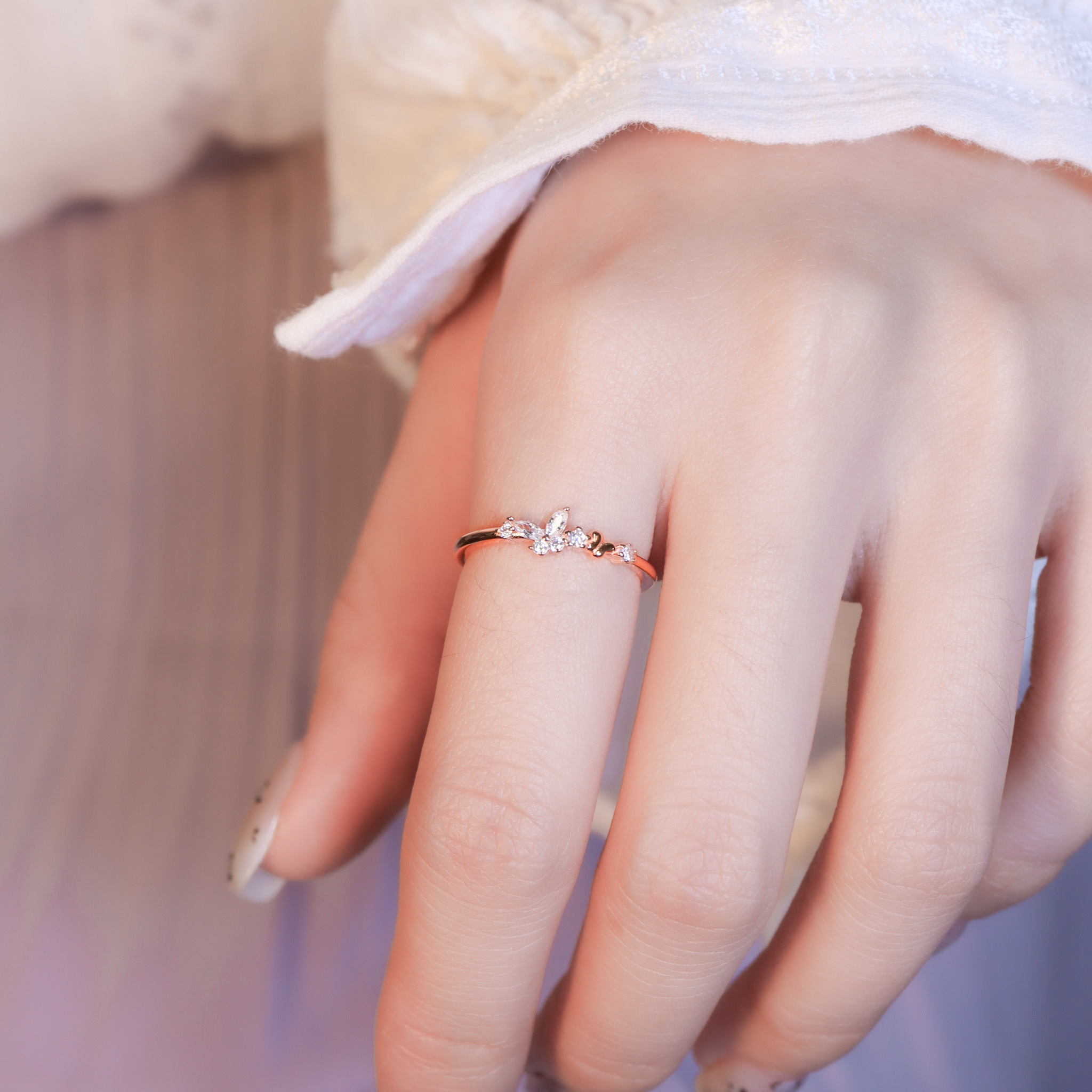 | 925純銀・ 白金・ 玫瑰金 | 許下蝶願戒指 （銀/玫瑰金）  | RI1037 |