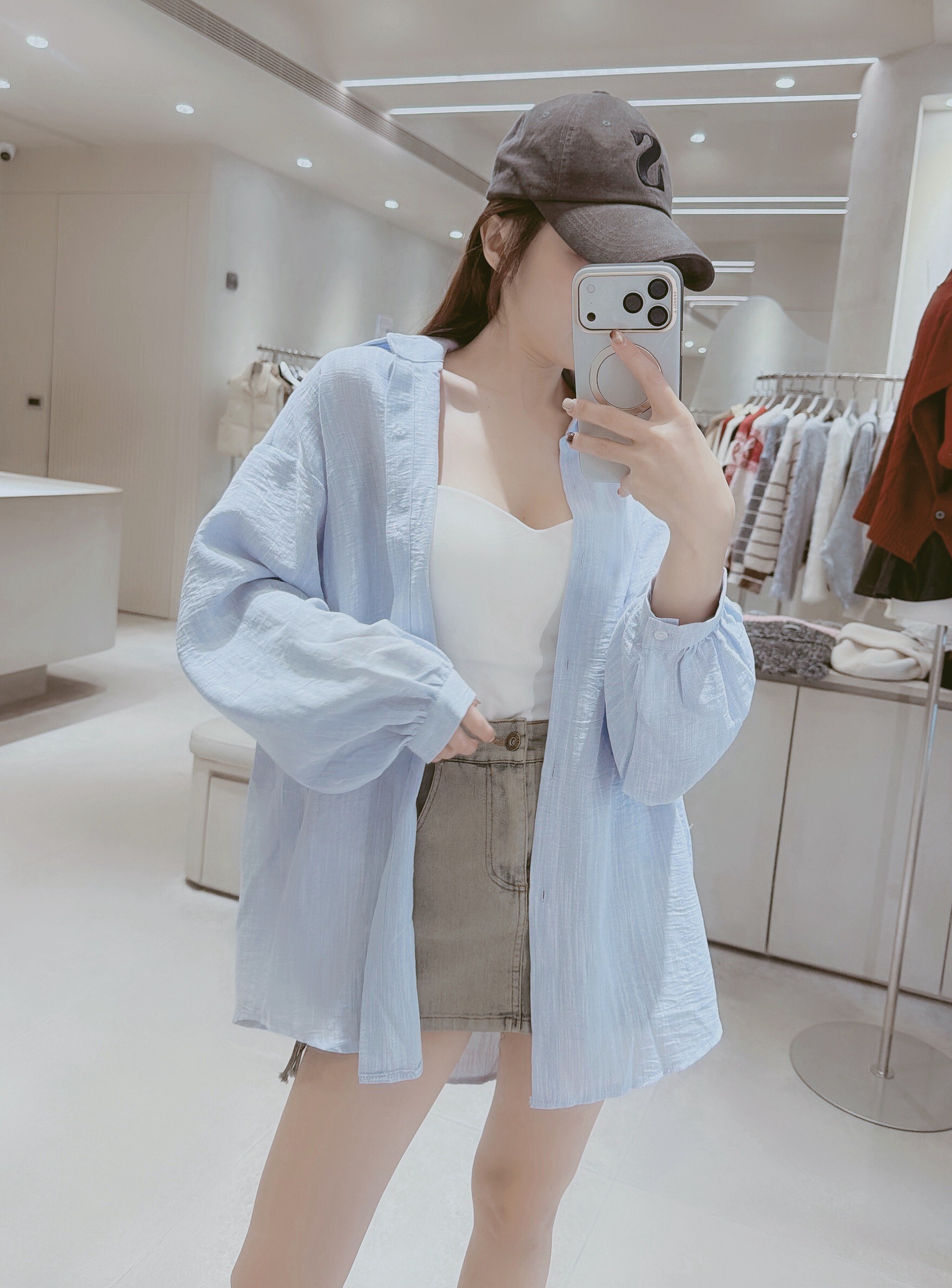 韓版澎袖薄料紋理襯衫