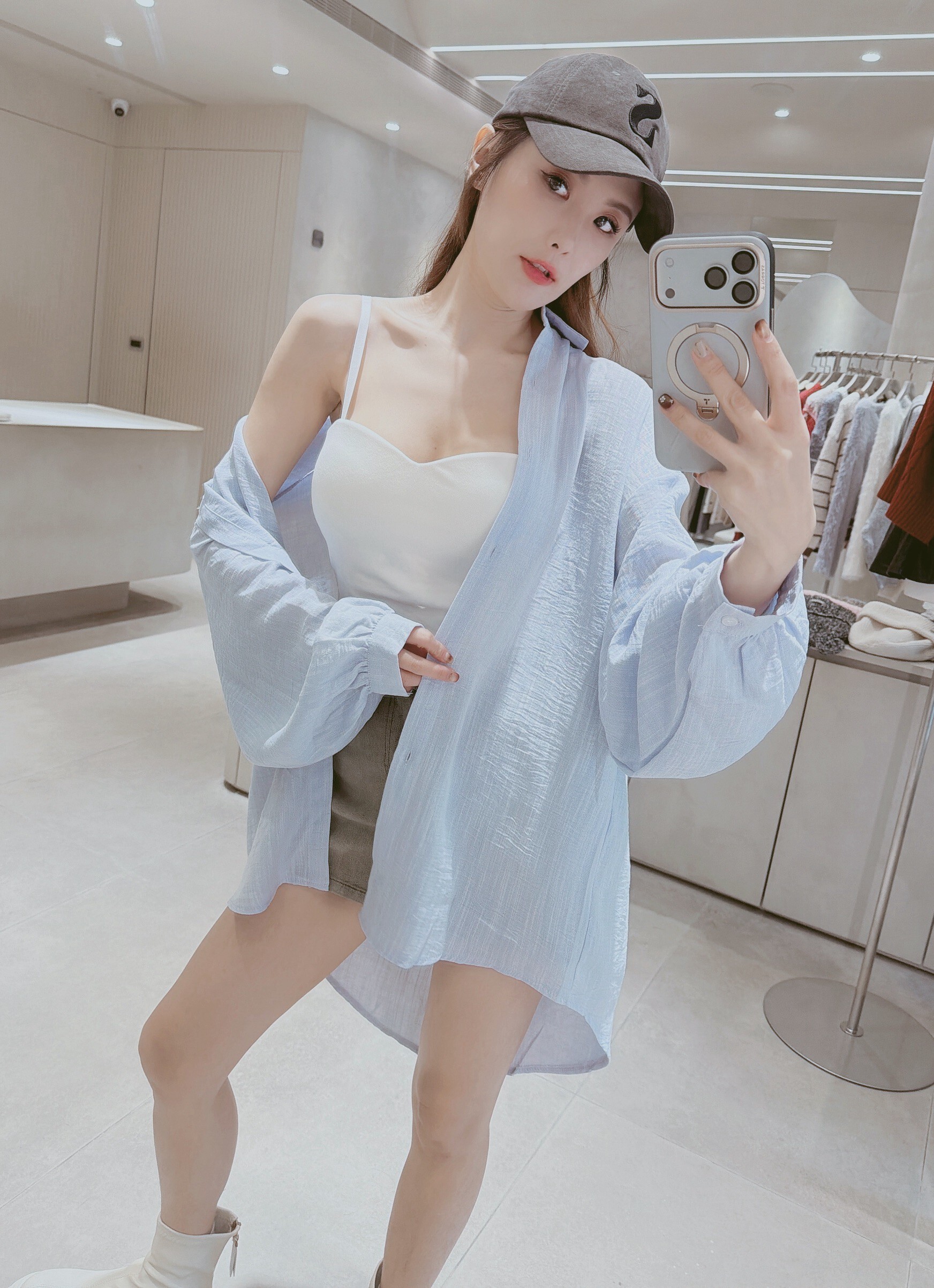 韓版澎袖薄料紋理襯衫