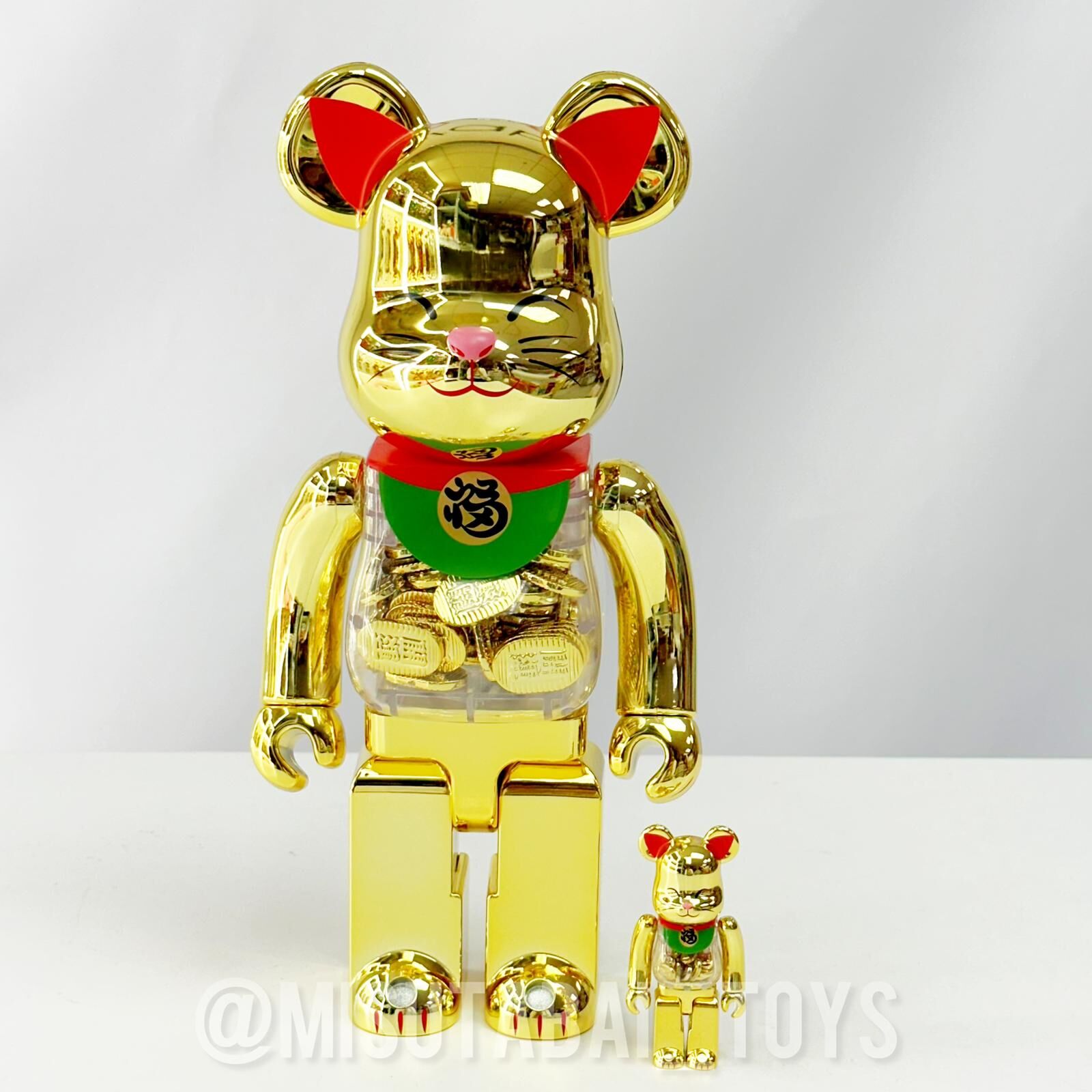 (OPENED BOX) 100%+400% 招き猫 小判 開運 金メッキ Lucky cat oval good luck Gold plate