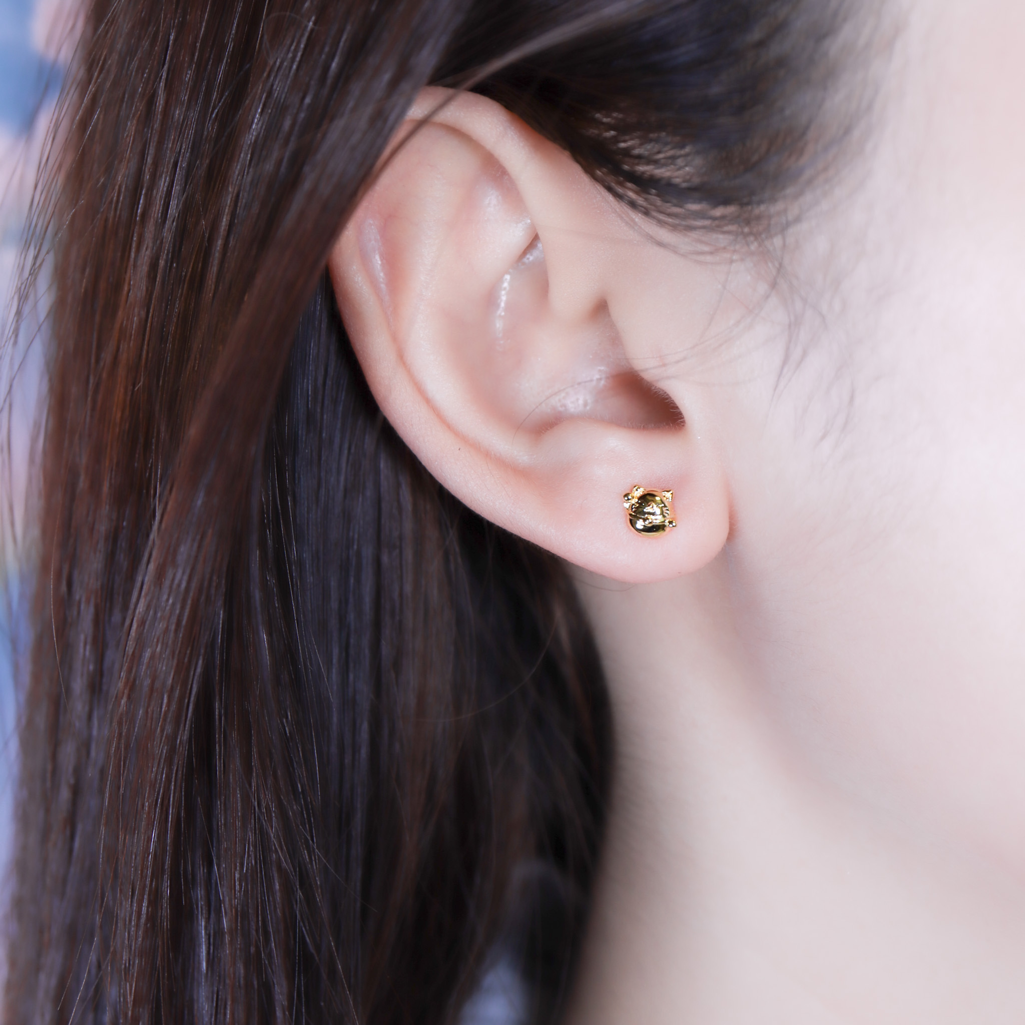 | 925純銀・白金・18k金 | 可愛喵趣招財耳環 (銀/金) | EA1113 |