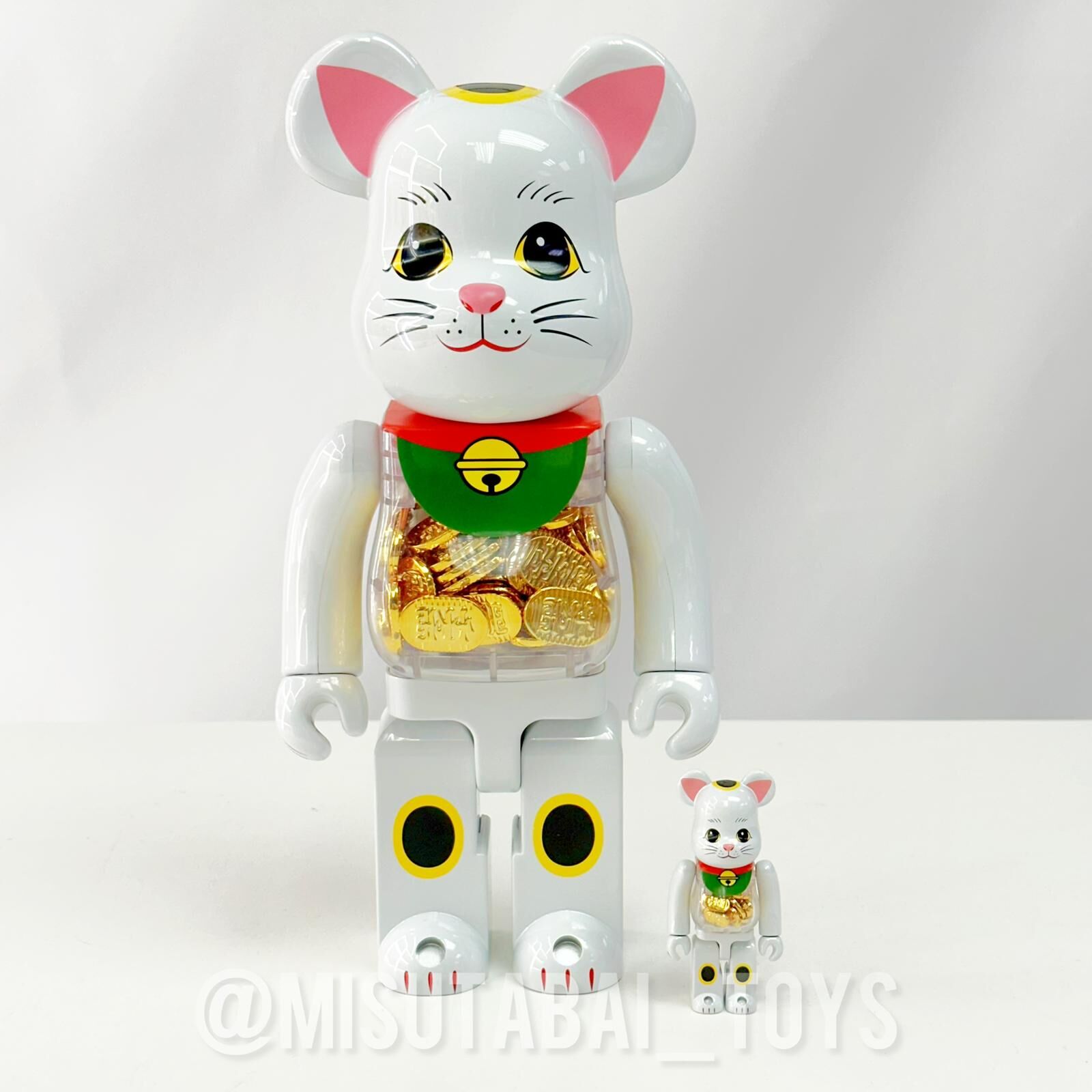 (OPENED BOX) 100%+400% BE@RBRICK Maneki Neko coin White Plating 小判
